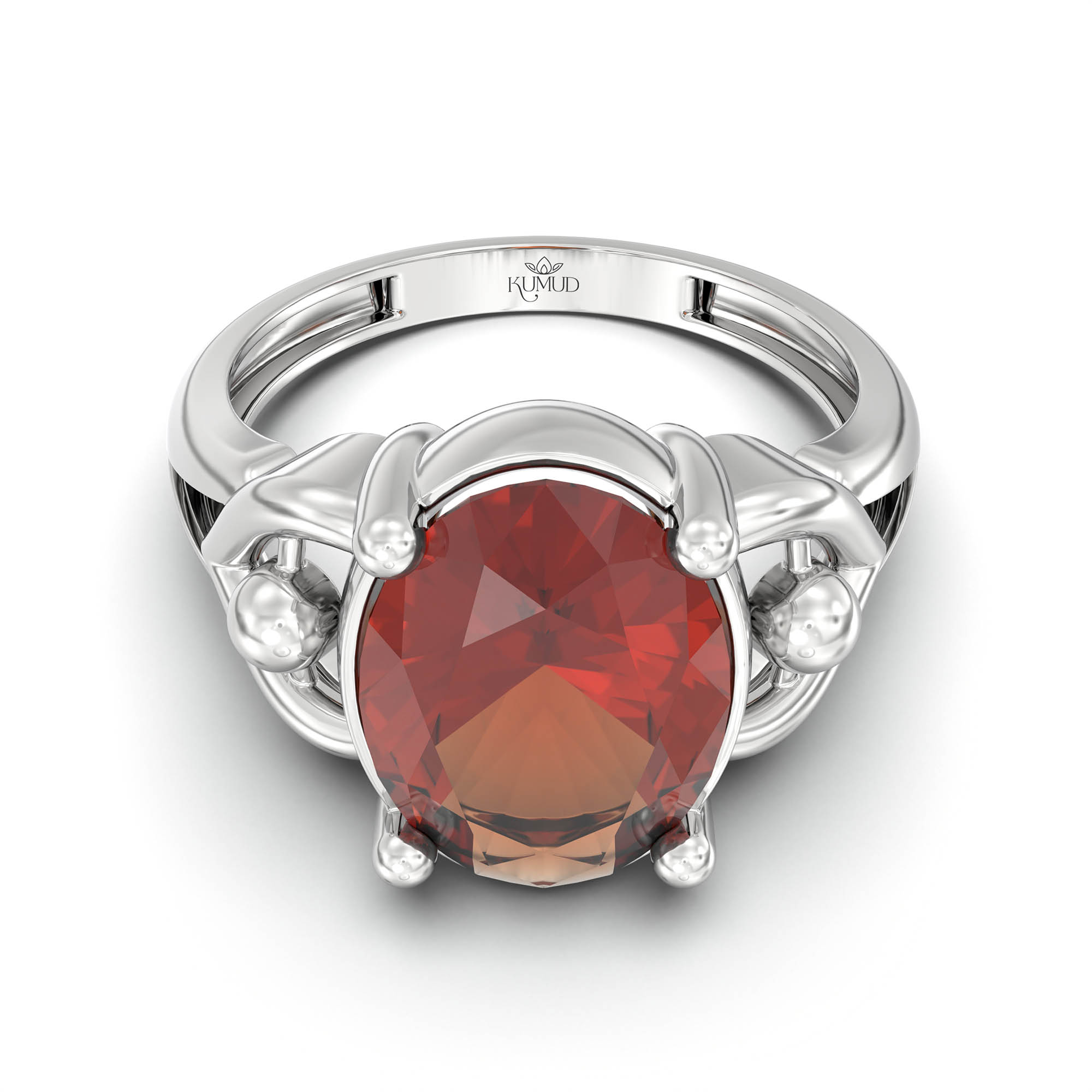 Hessonite (Gomed) Ring for Women in 18K White Gold – Oval 11x8 mm, Prong Setting, 4 g (Design K14-6) thumbnail