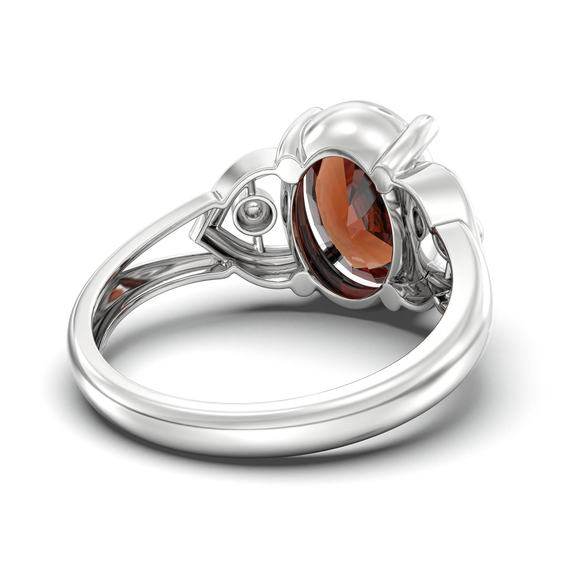Hessonite (Gomed) Ring for Women in 18K White Gold – Oval 11x8 mm, Prong Setting, 4 g (Design K14-6) thumbnail