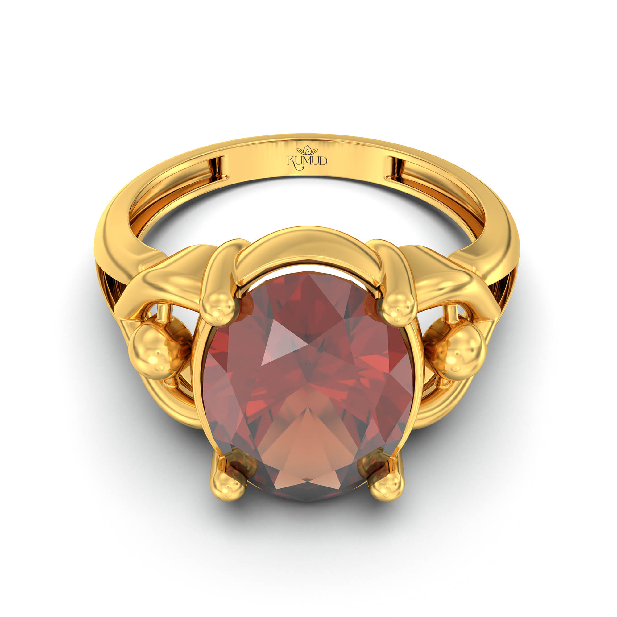 Hessonite (Gomed) Ring for Women in 22K Yellow Gold – Oval 11x8 mm, Prong Setting, 4 g (Design K14-6) thumbnail