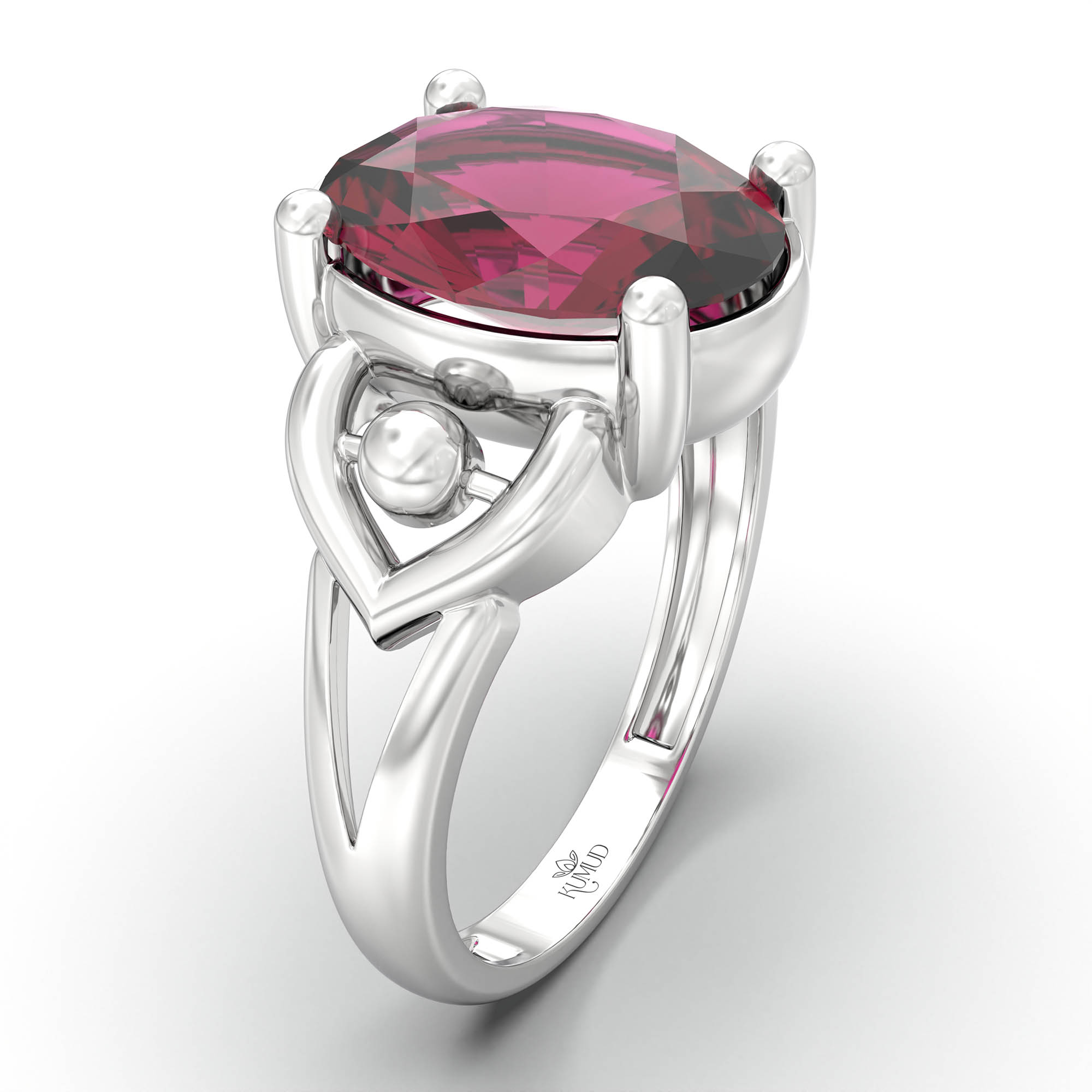 Ruby (Manik) Ring for Women in 18K White Gold – Oval 11x8 mm, Prong Setting, 4 g (Design K14-6) thumbnail