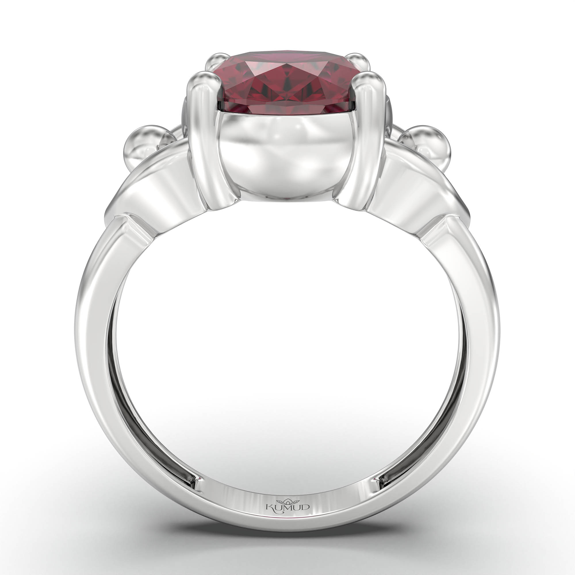 Ruby (Manik) Ring for Women in 18K White Gold – Oval 11x8 mm, Prong Setting, 4 g (Design K14-6) thumbnail