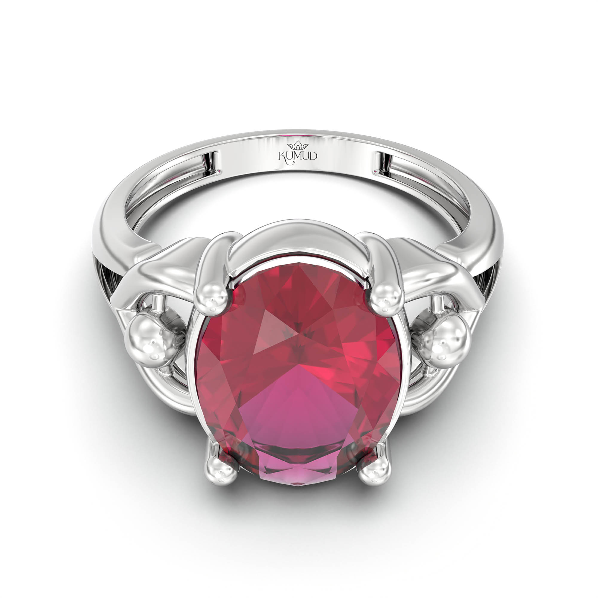 Ruby (Manik) Ring for Women in 18K White Gold – Oval 11x8 mm, Prong Setting, 4 g (Design K14-6) thumbnail