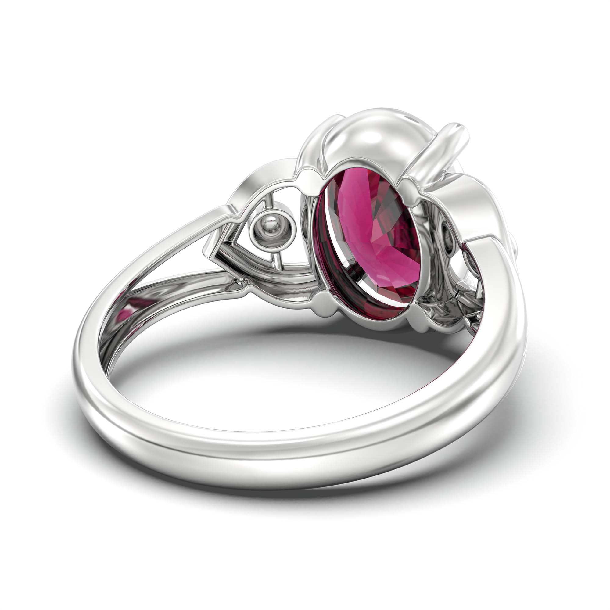 Ruby (Manik) Ring for Women in 18K White Gold – Oval 11x8 mm, Prong Setting, 4 g (Design K14-6) thumbnail