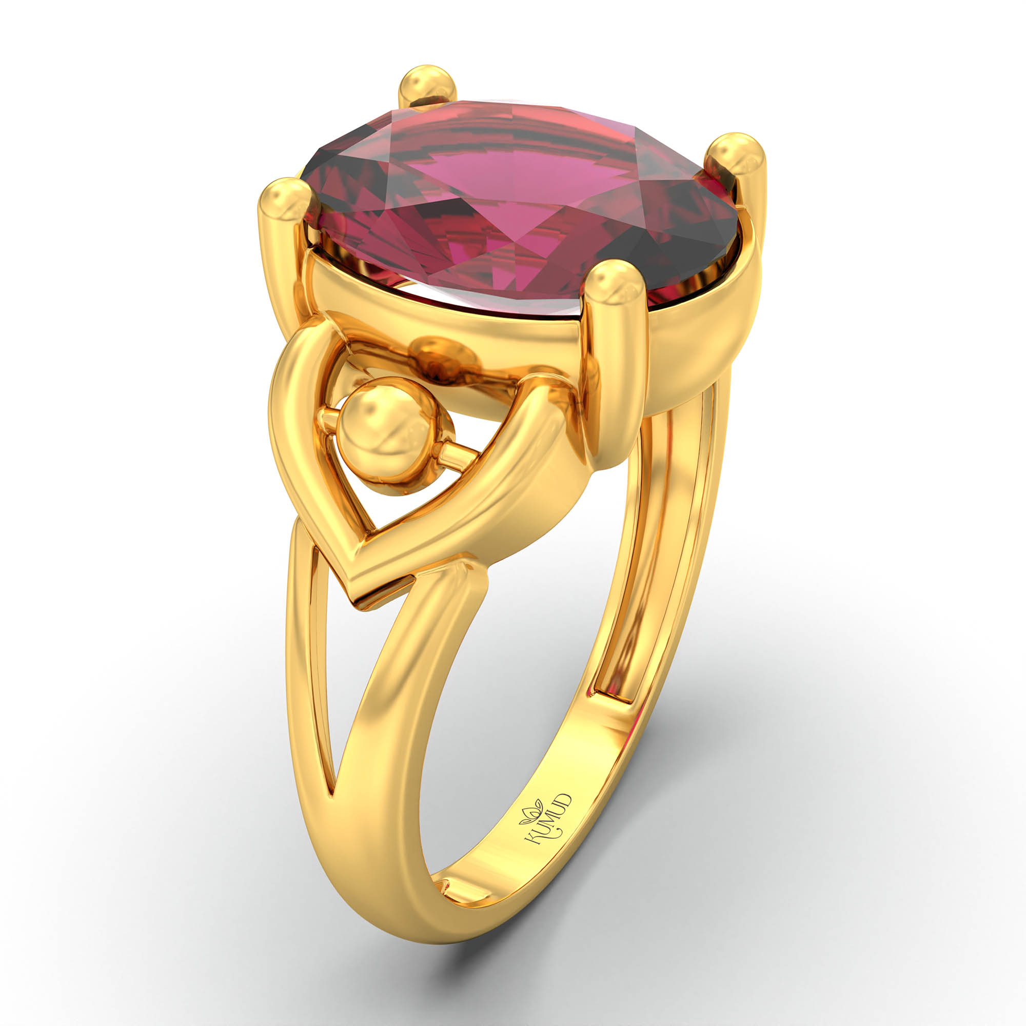 Ruby (Manik) Ring for Women in 22K Yellow Gold – Oval 11x8 mm, Prong Setting, 4 g (Design K14-6) thumbnail