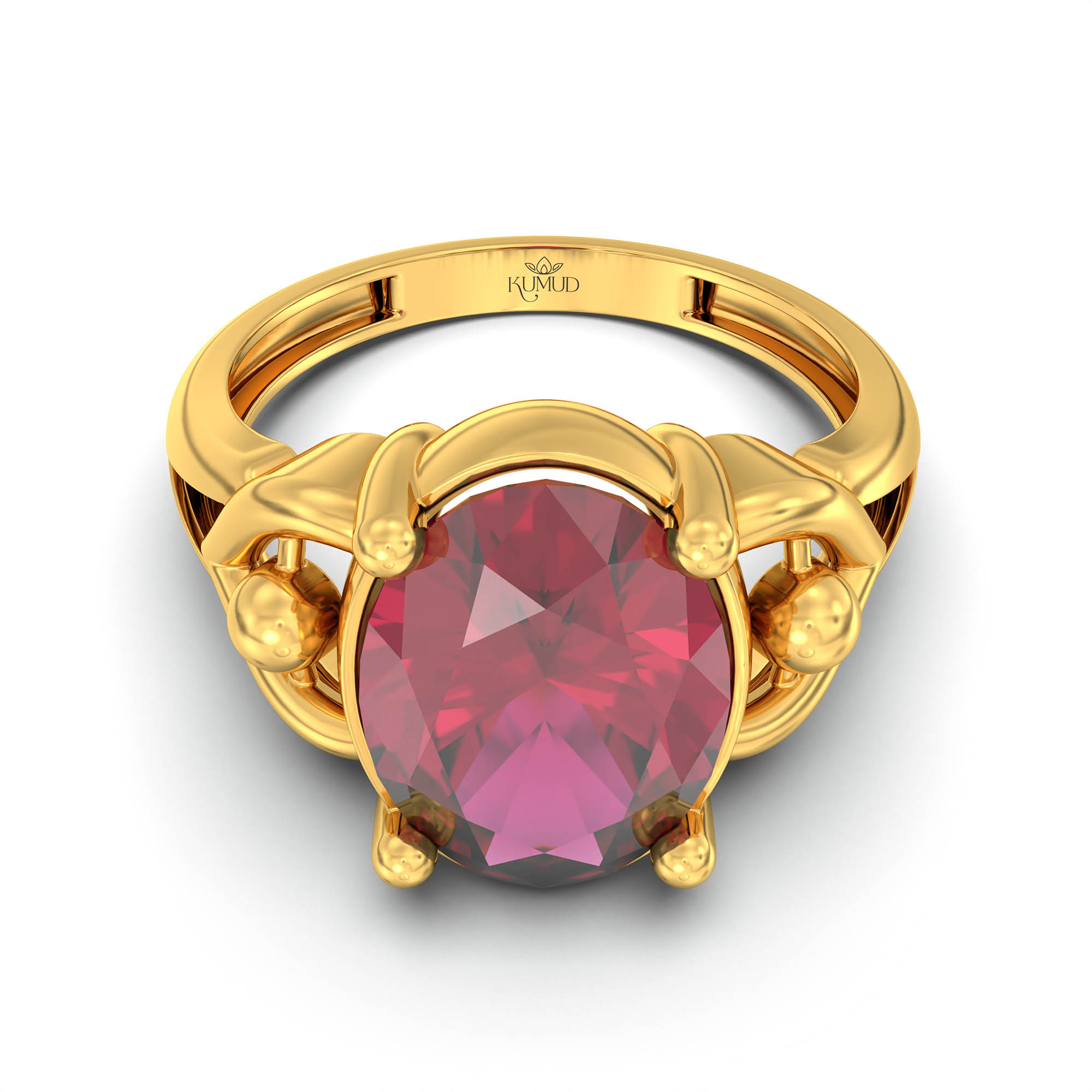 Ruby (Manik) Ring for Women in 22K Yellow Gold – Oval 11x8 mm, Prong Setting, 4 g (Design K14-6) thumbnail