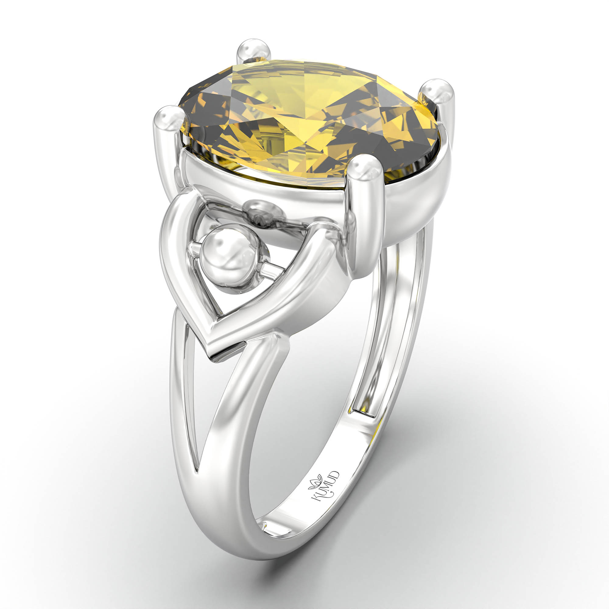 Yellow Sapphire (Pukhraj) Ring for Women in 925 Sterling Silver – Oval 11x8 mm, Prong Setting, 4 g (Design K14-6) thumbnail