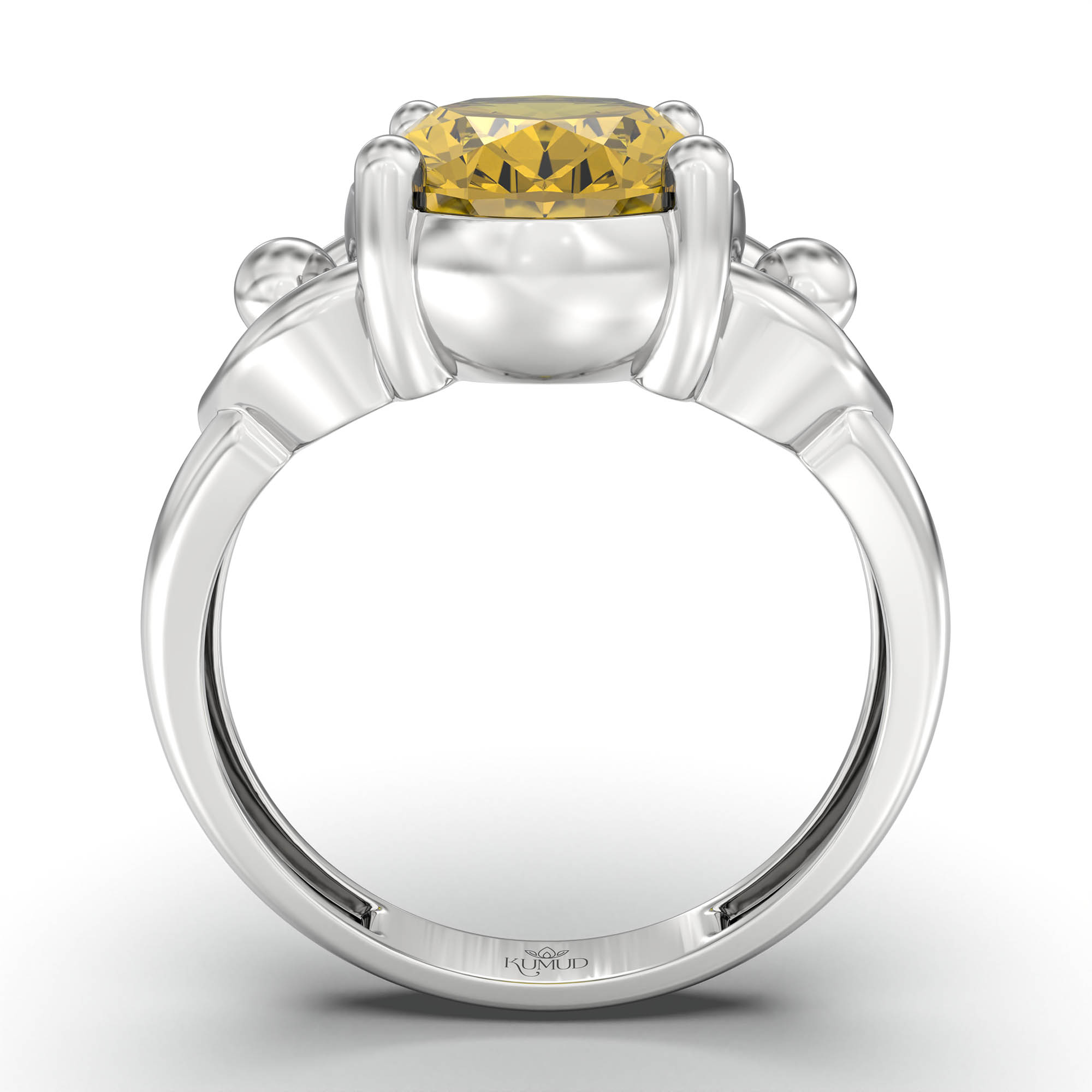 Yellow Sapphire (Pukhraj) Ring for Women in 925 Sterling Silver – Oval 11x8 mm, Prong Setting, 4 g (Design K14-6) thumbnail