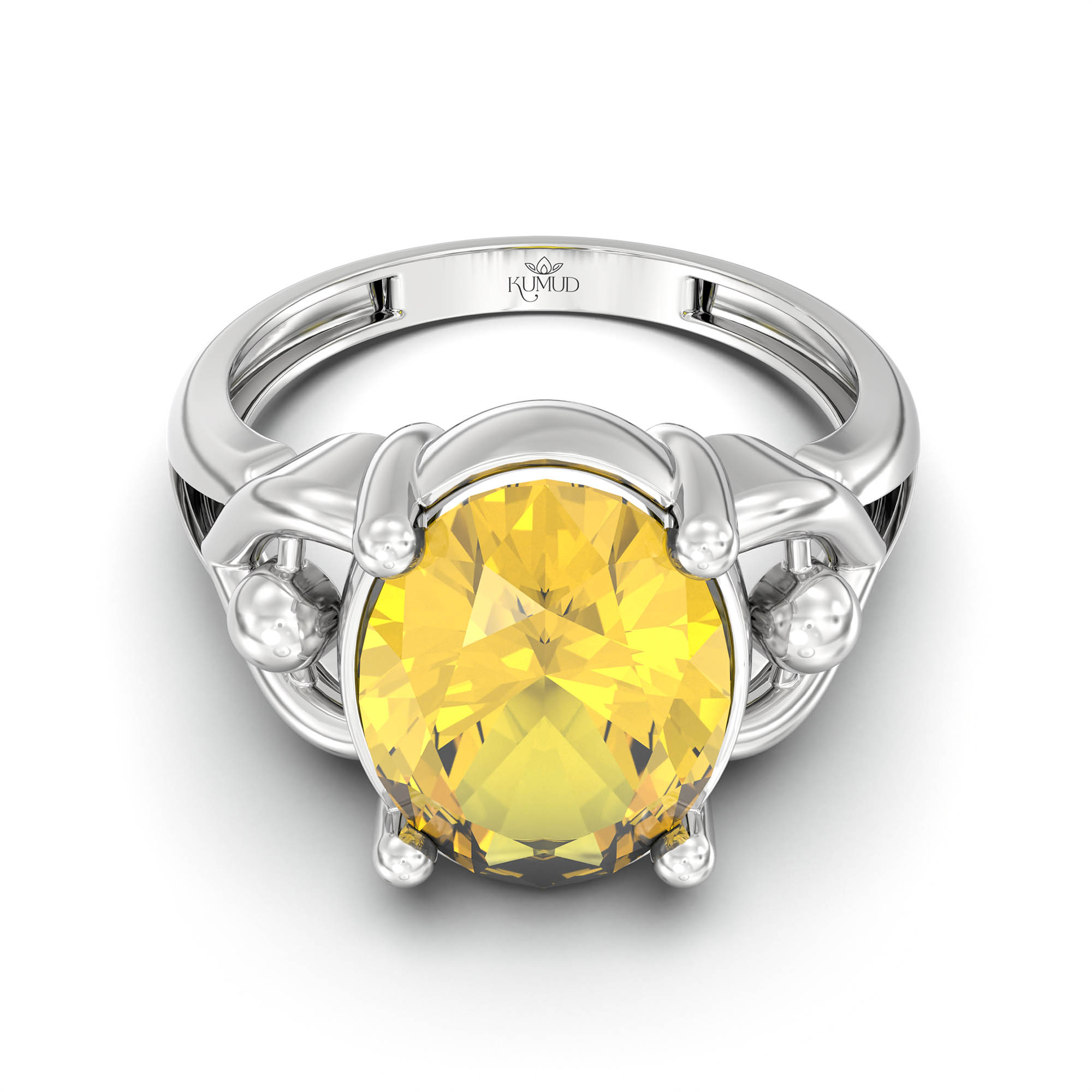 Yellow Sapphire (Pukhraj) Ring for Women in 925 Sterling Silver – Oval 11x8 mm, Prong Setting, 4 g (Design K14-6) thumbnail