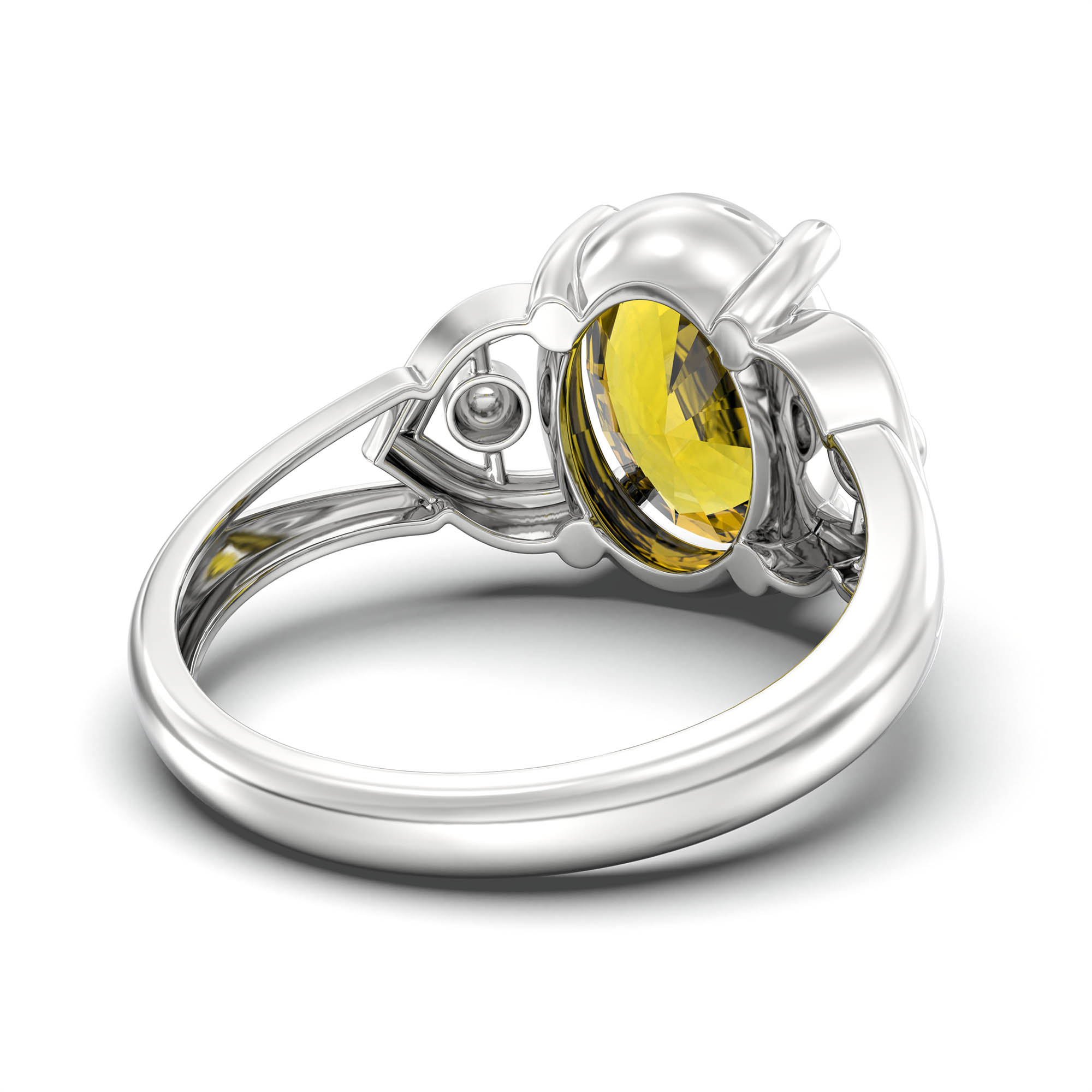 Yellow Sapphire (Pukhraj) Ring for Women in 925 Sterling Silver – Oval 11x8 mm, Prong Setting, 4 g (Design K14-6) thumbnail