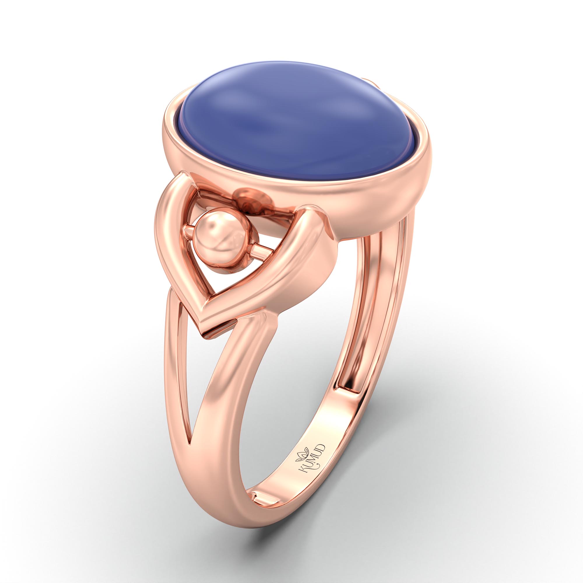 Blue Sapphire (Neelam) Ring for Women in 18K Rose Gold – Oval Cabochon 11x8 mm, Bezel Setting, 4 g (Design K14-6) thumbnail