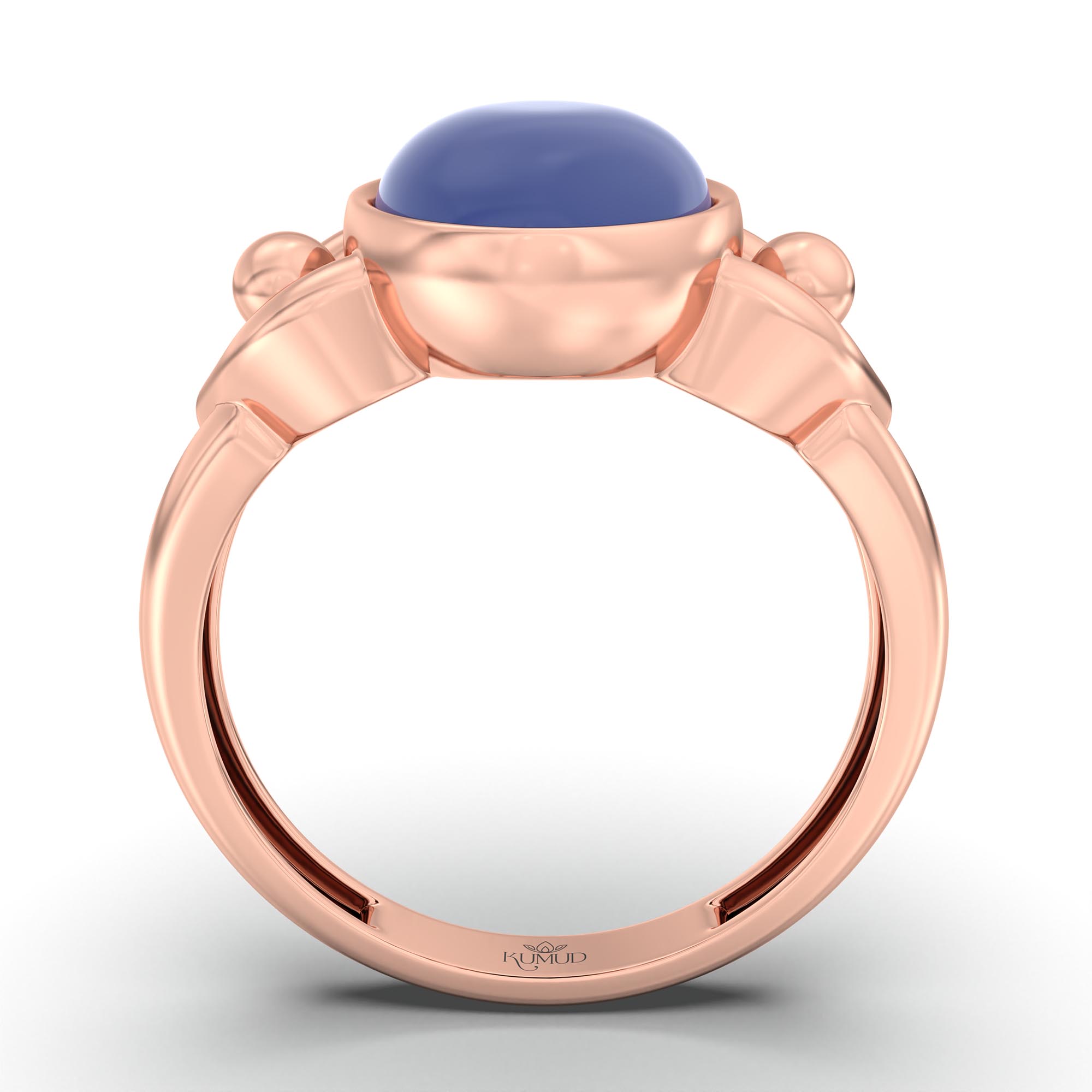 Blue Sapphire (Neelam) Ring for Women in 18K Rose Gold – Oval Cabochon 11x8 mm, Bezel Setting, 4 g (Design K14-6) thumbnail