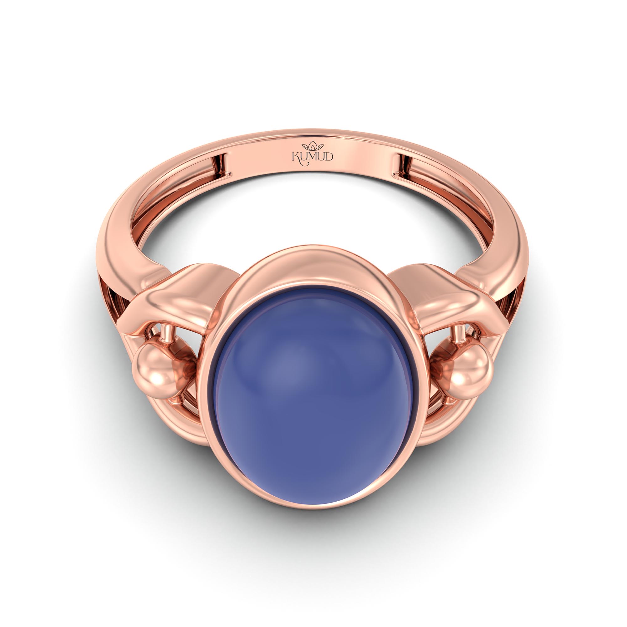 Blue Sapphire (Neelam) Ring for Women in 18K Rose Gold – Oval Cabochon 11x8 mm, Bezel Setting, 4 g (Design K14-6) thumbnail