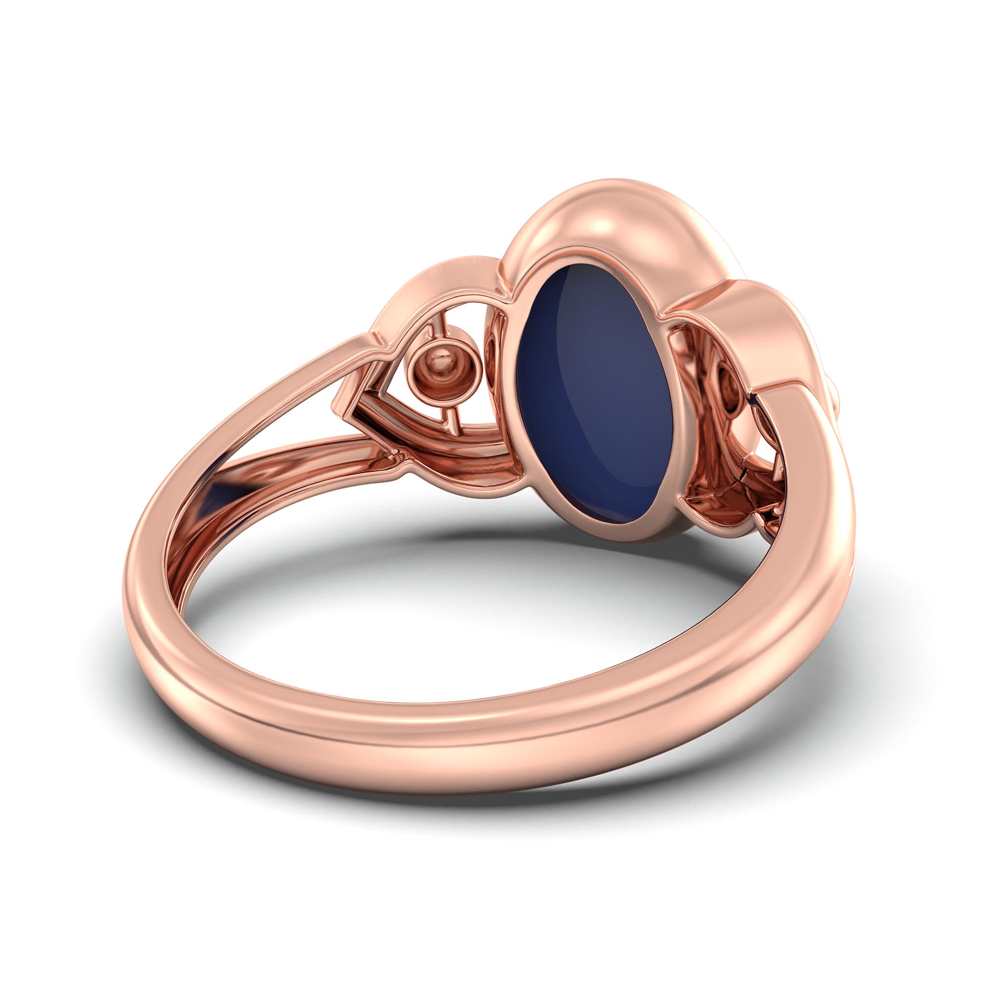 Blue Sapphire (Neelam) Ring for Women in 18K Rose Gold – Oval Cabochon 11x8 mm, Bezel Setting, 4 g (Design K14-6) thumbnail