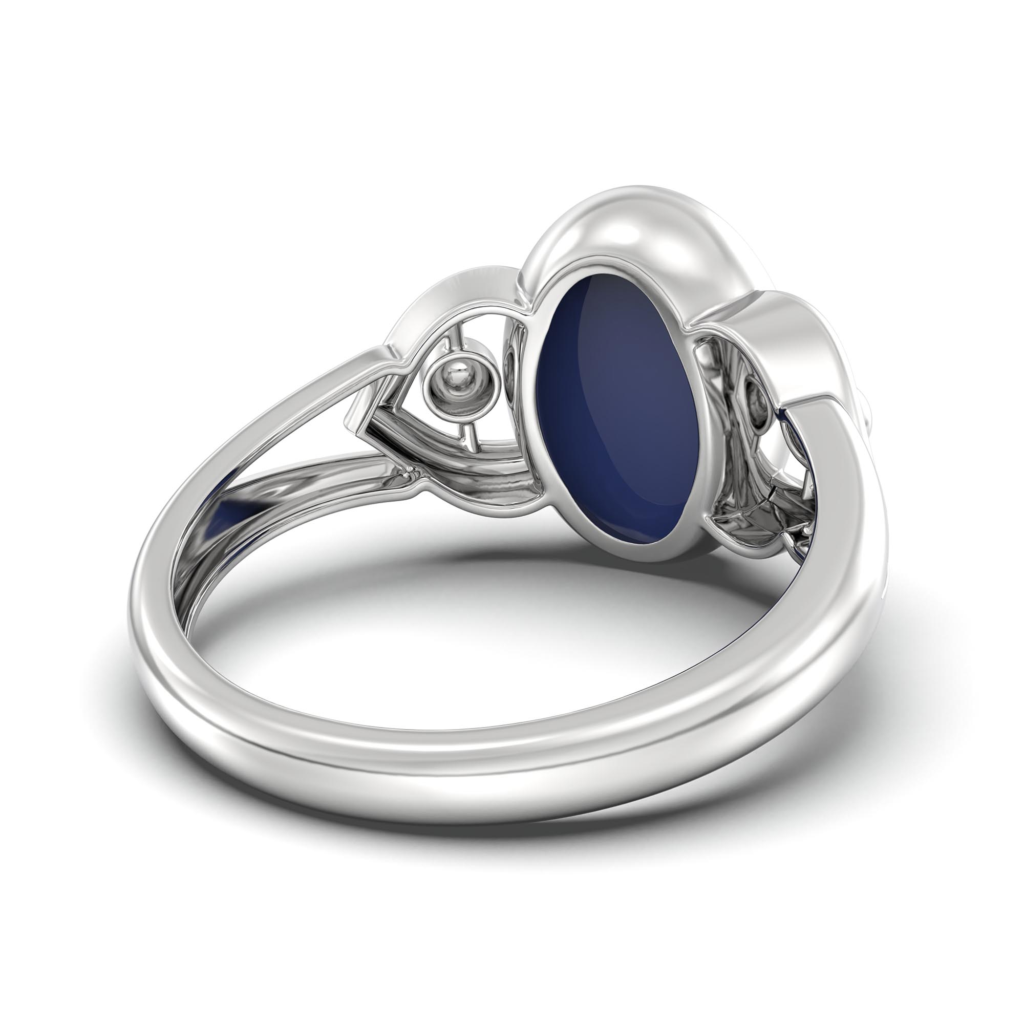 Blue Sapphire (Neelam) Ring for Women in 18K White Gold – Oval Cabochon 11x8 mm, Bezel Setting, 4 g (Design K14-6) thumbnail