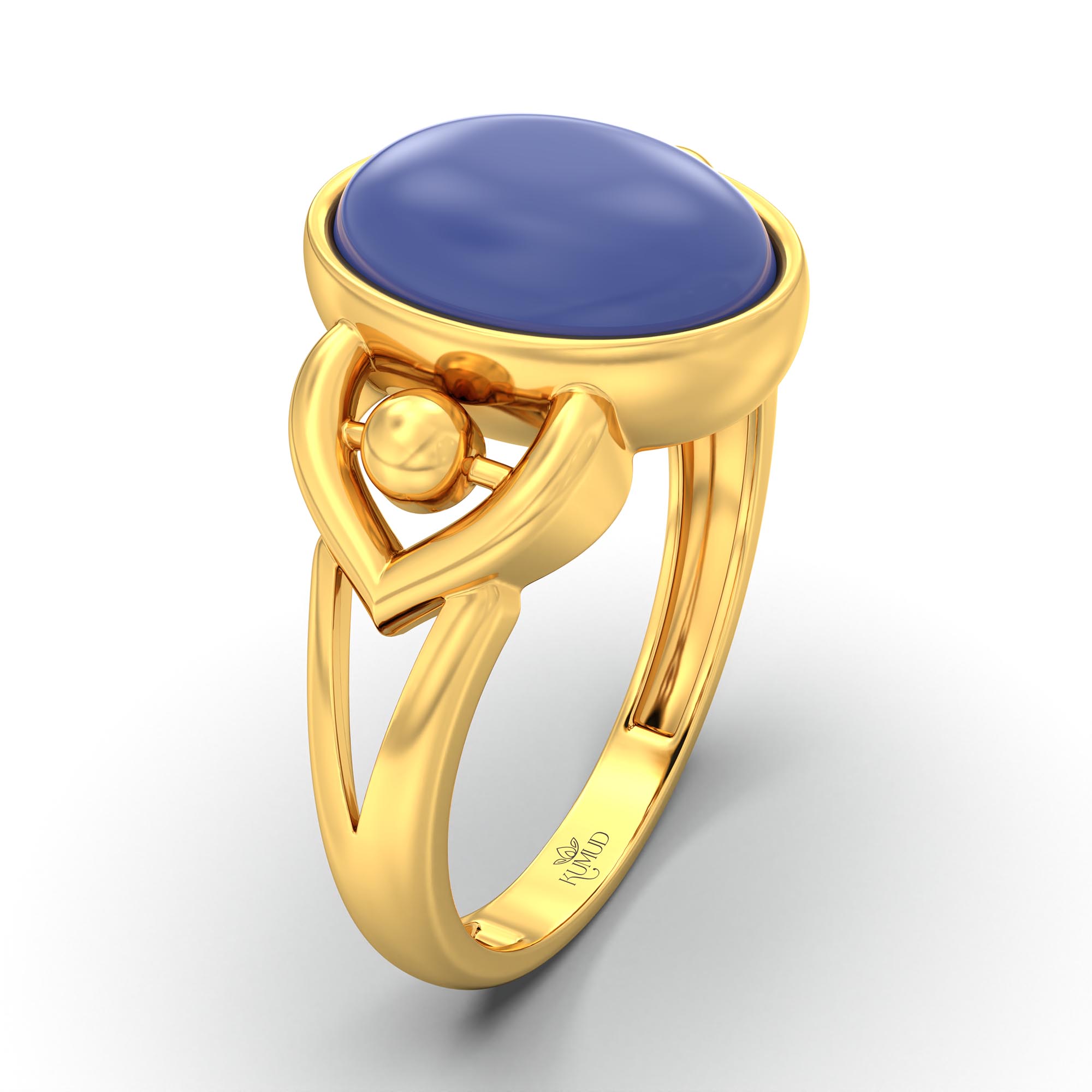 Blue Sapphire (Neelam) Ring for Women in 22K Yellow Gold – Oval Cabochon 11x8 mm, Bezel Setting, 4 g (Design K14-6) thumbnail