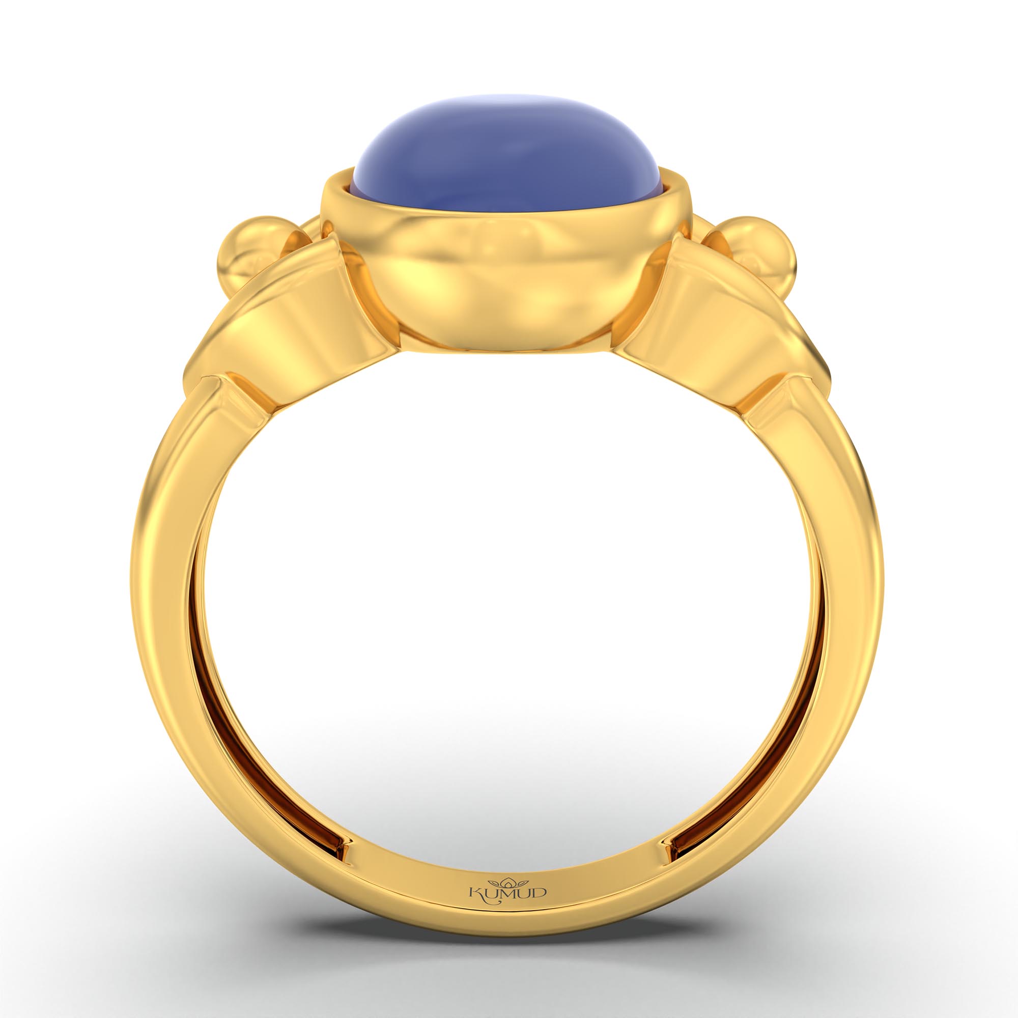 Blue Sapphire (Neelam) Ring for Women in 22K Yellow Gold – Oval Cabochon 11x8 mm, Bezel Setting, 4 g (Design K14-6) thumbnail