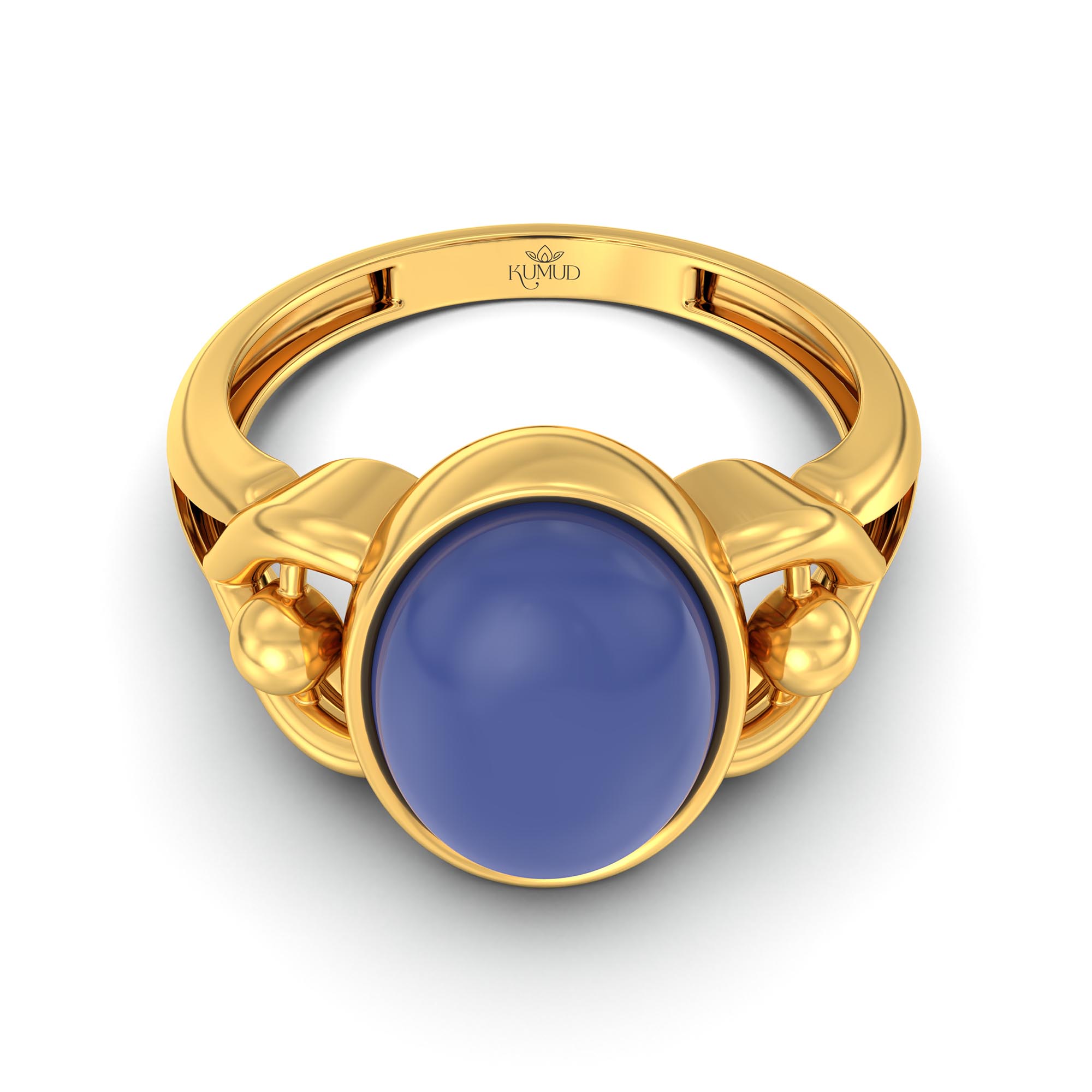 Blue Sapphire (Neelam) Ring for Women in 22K Yellow Gold – Oval Cabochon 11x8 mm, Bezel Setting, 4 g (Design K14-6) thumbnail