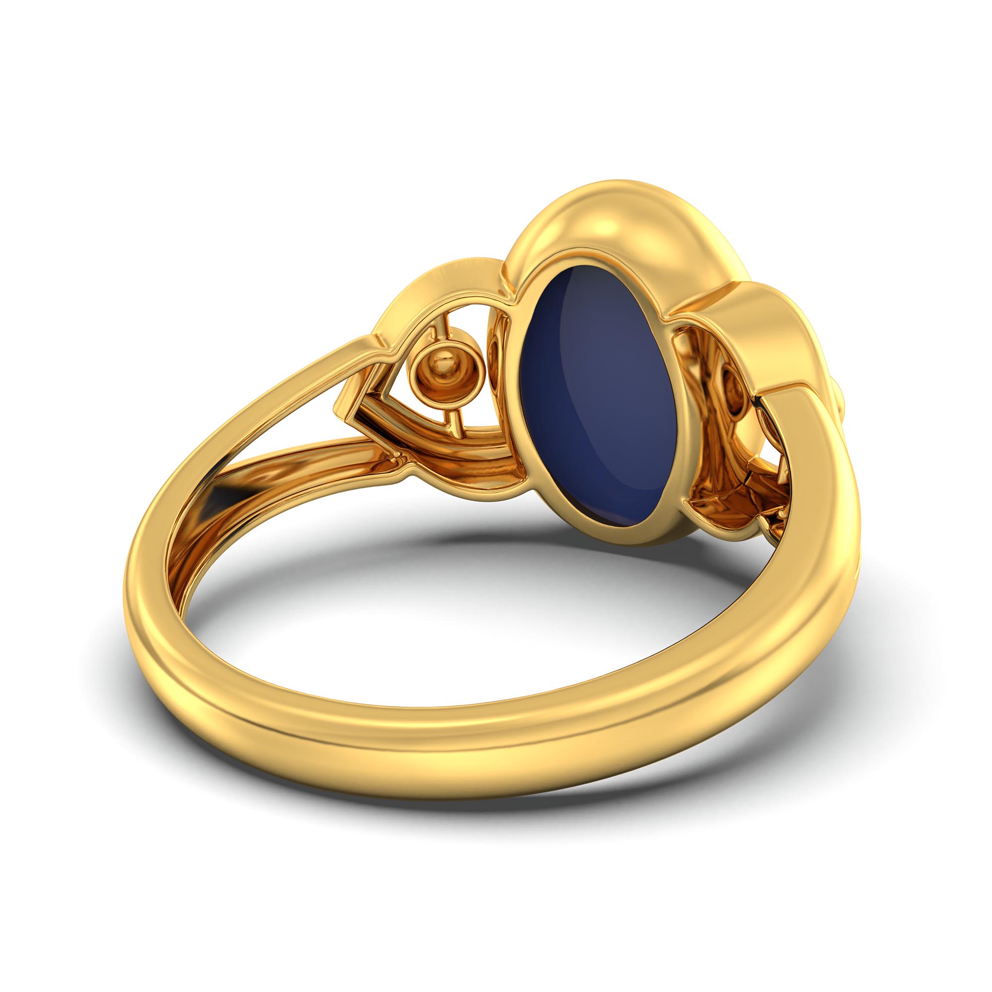 Blue Sapphire (Neelam) Ring for Women in 22K Yellow Gold – Oval Cabochon 11x8 mm, Bezel Setting, 4 g (Design K14-6) thumbnail
