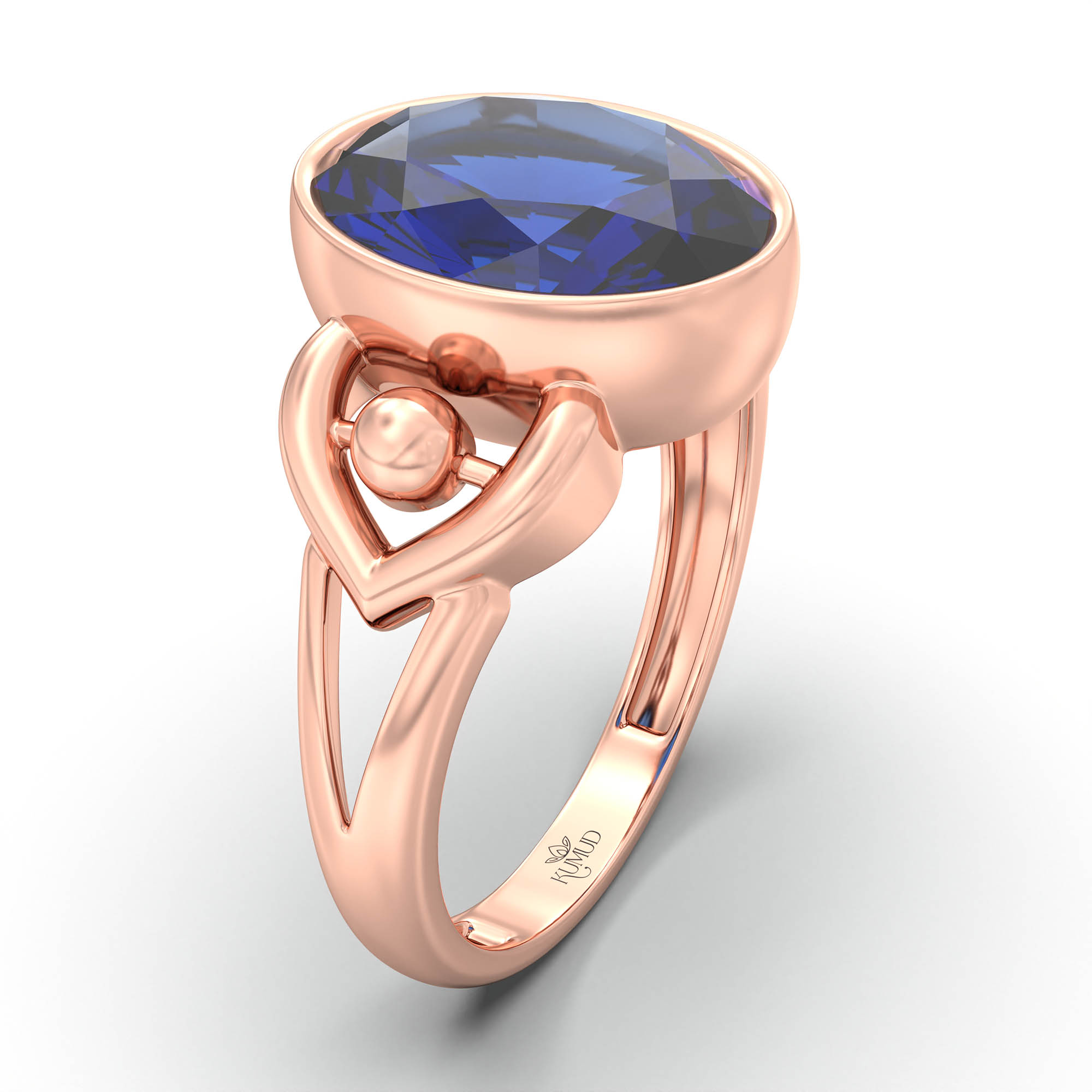 Blue Sapphire (Neelam) Ring for Women in 18K Rose Gold – Oval 11x8 mm, Bezel Setting, 4 g (Design K14-6) thumbnail