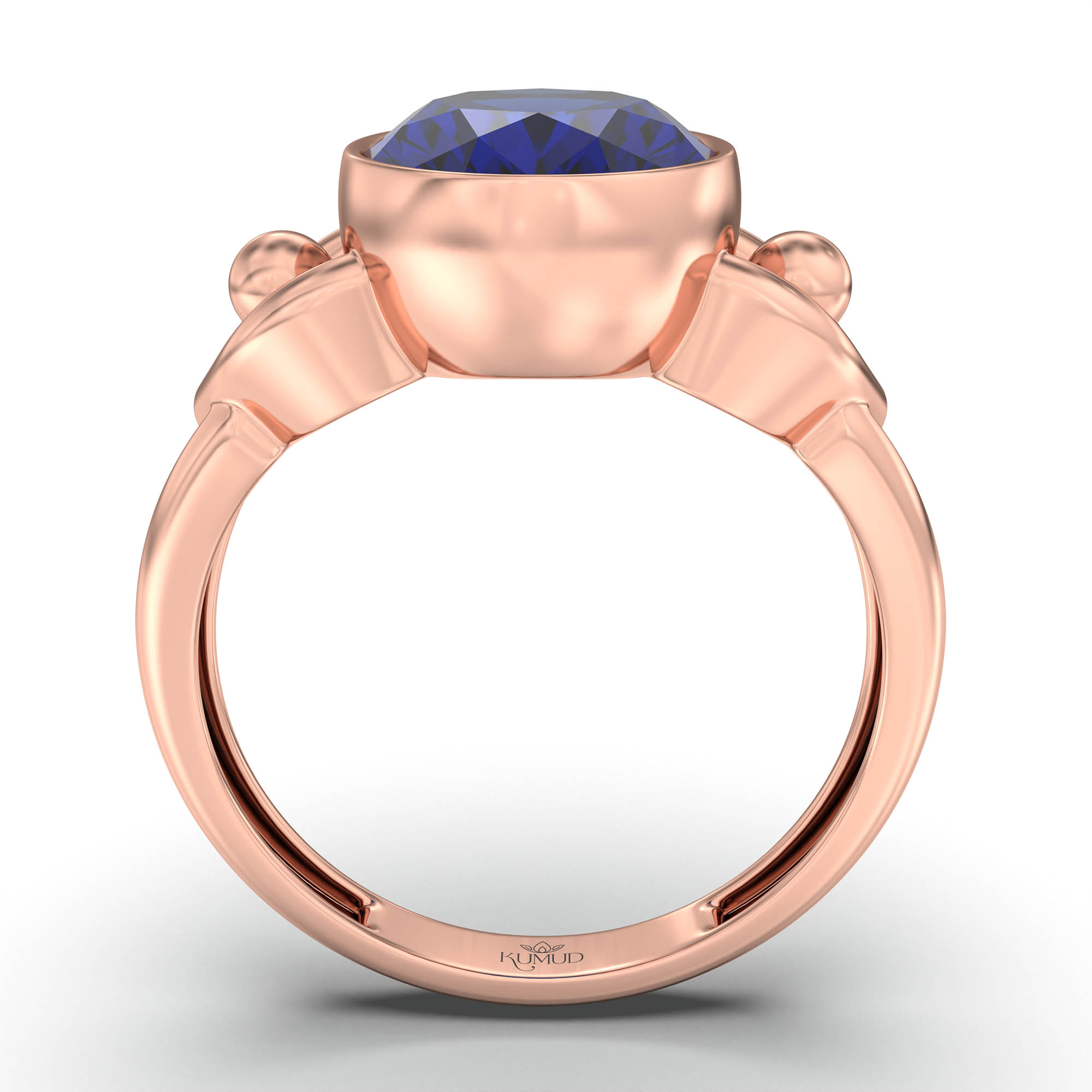 Blue Sapphire (Neelam) Ring for Women in 18K Rose Gold – Oval 11x8 mm, Bezel Setting, 4 g (Design K14-6) thumbnail