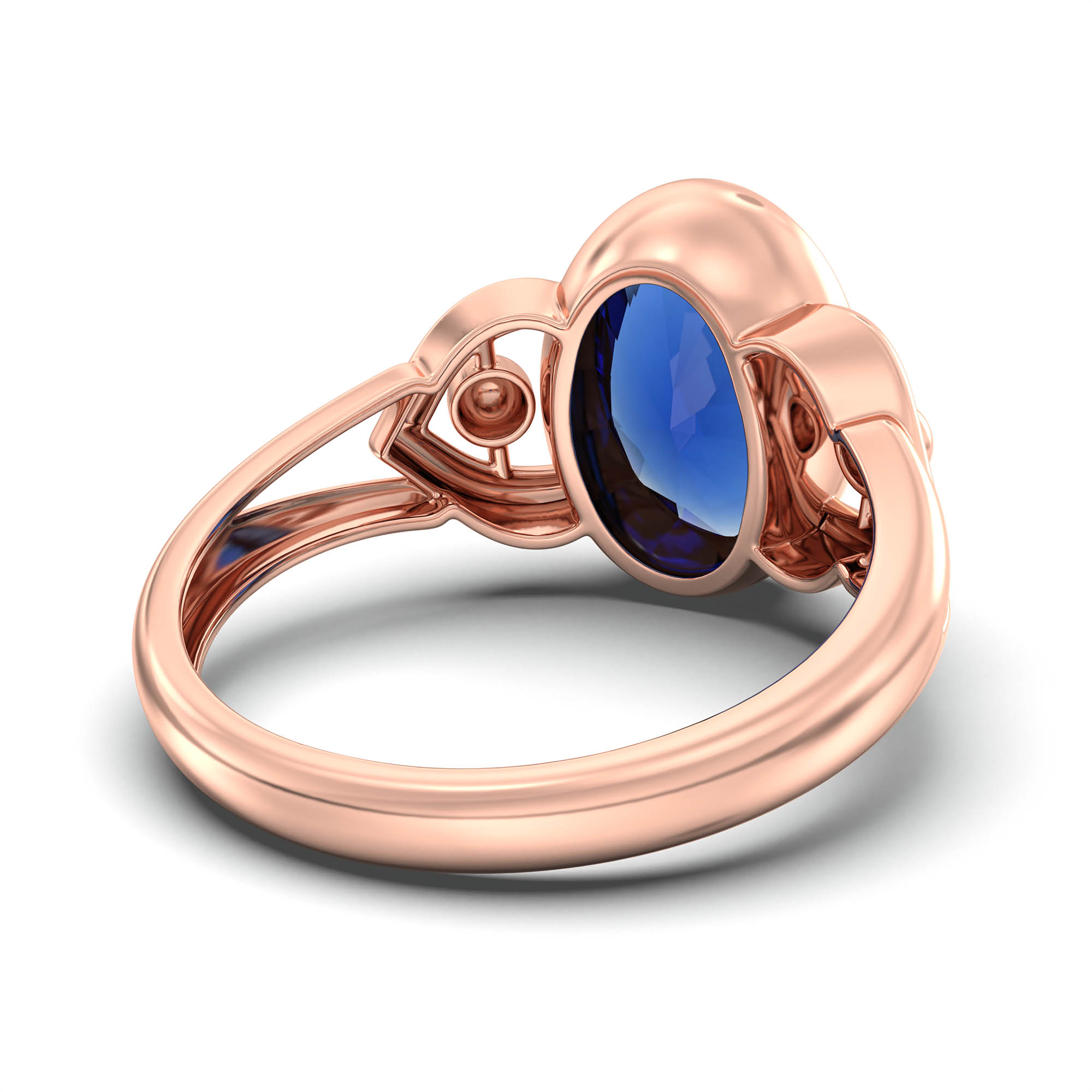 Blue Sapphire (Neelam) Ring for Women in 18K Rose Gold – Oval 11x8 mm, Bezel Setting, 4 g (Design K14-6) thumbnail
