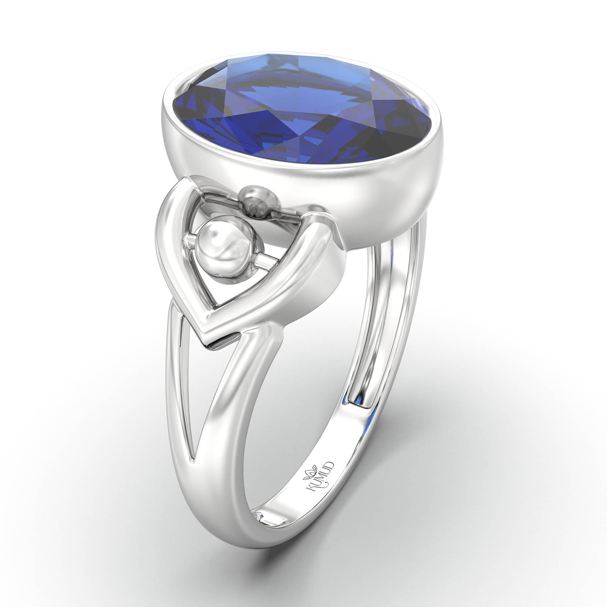 Blue Sapphire (Neelam) Ring for Women in 18K White Gold – Oval 11x8 mm, Bezel Setting, 4 g (Design K14-6) thumbnail