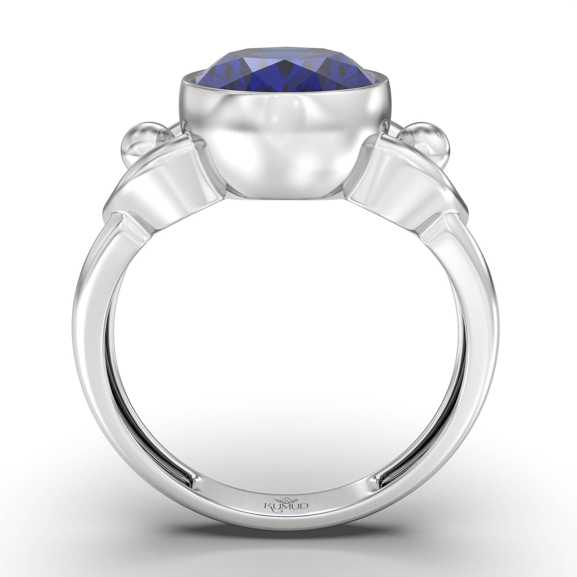 Blue Sapphire (Neelam) Ring for Women in 18K White Gold – Oval 11x8 mm, Bezel Setting, 4 g (Design K14-6) thumbnail