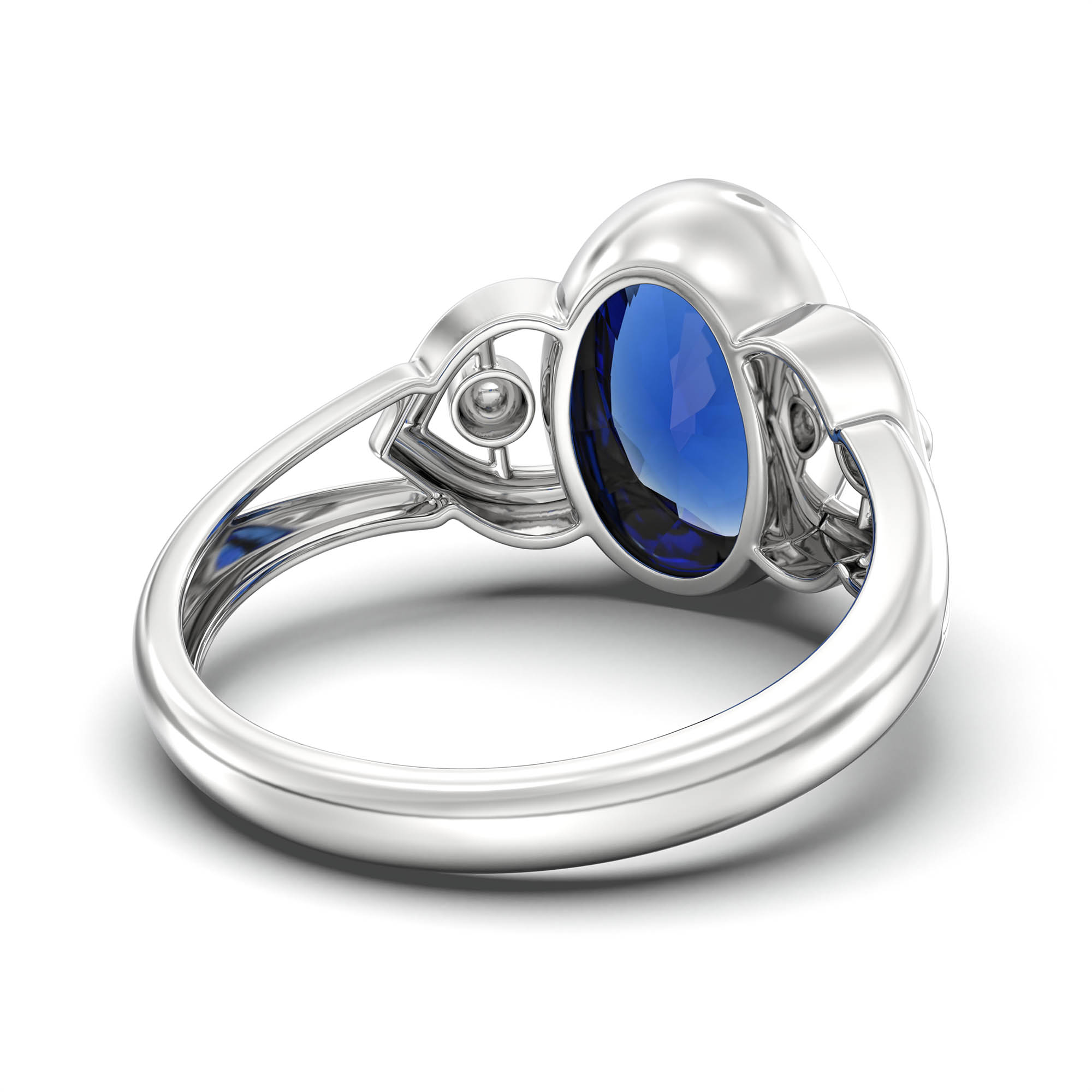 Blue Sapphire (Neelam) Ring for Women in 18K White Gold – Oval 11x8 mm, Bezel Setting, 4 g (Design K14-6) thumbnail