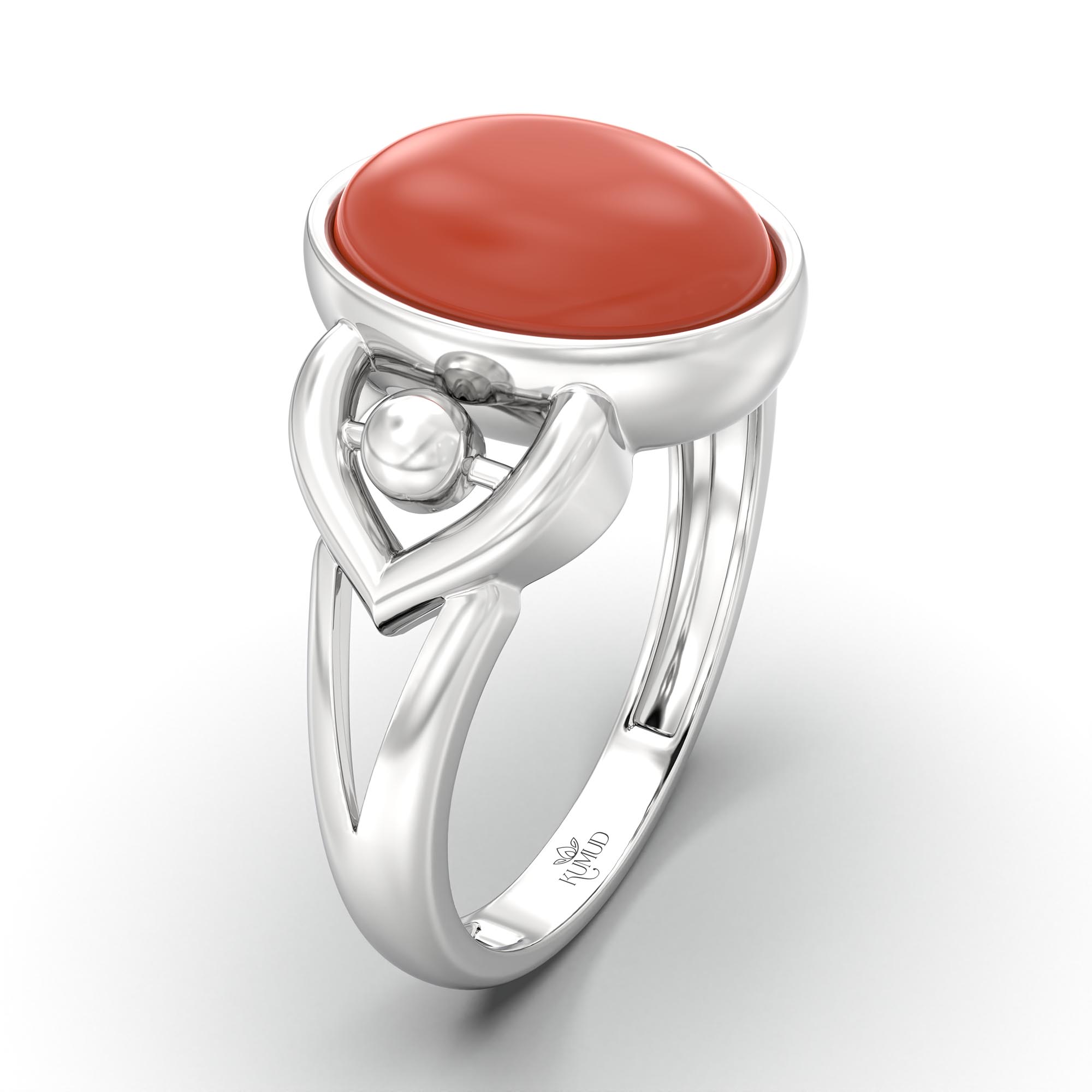 Red Coral (Moonga) Ring for Women in 925 Sterling Silver – Oval Cabochon 11x8 mm, Bezel Setting, 4 g (Design K14-6) thumbnail