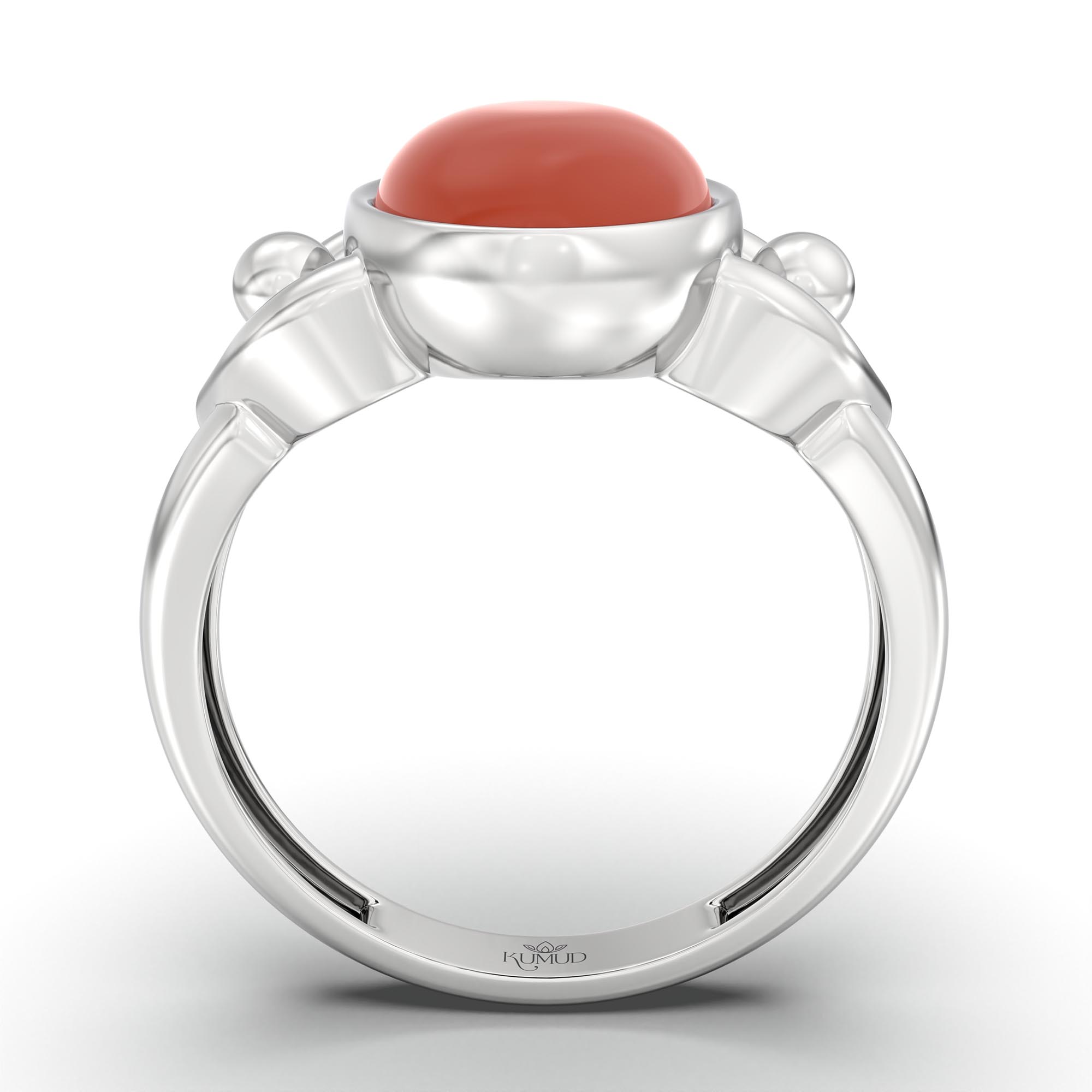 Red Coral (Moonga) Ring for Women in 925 Sterling Silver – Oval Cabochon 11x8 mm, Bezel Setting, 4 g (Design K14-6) thumbnail
