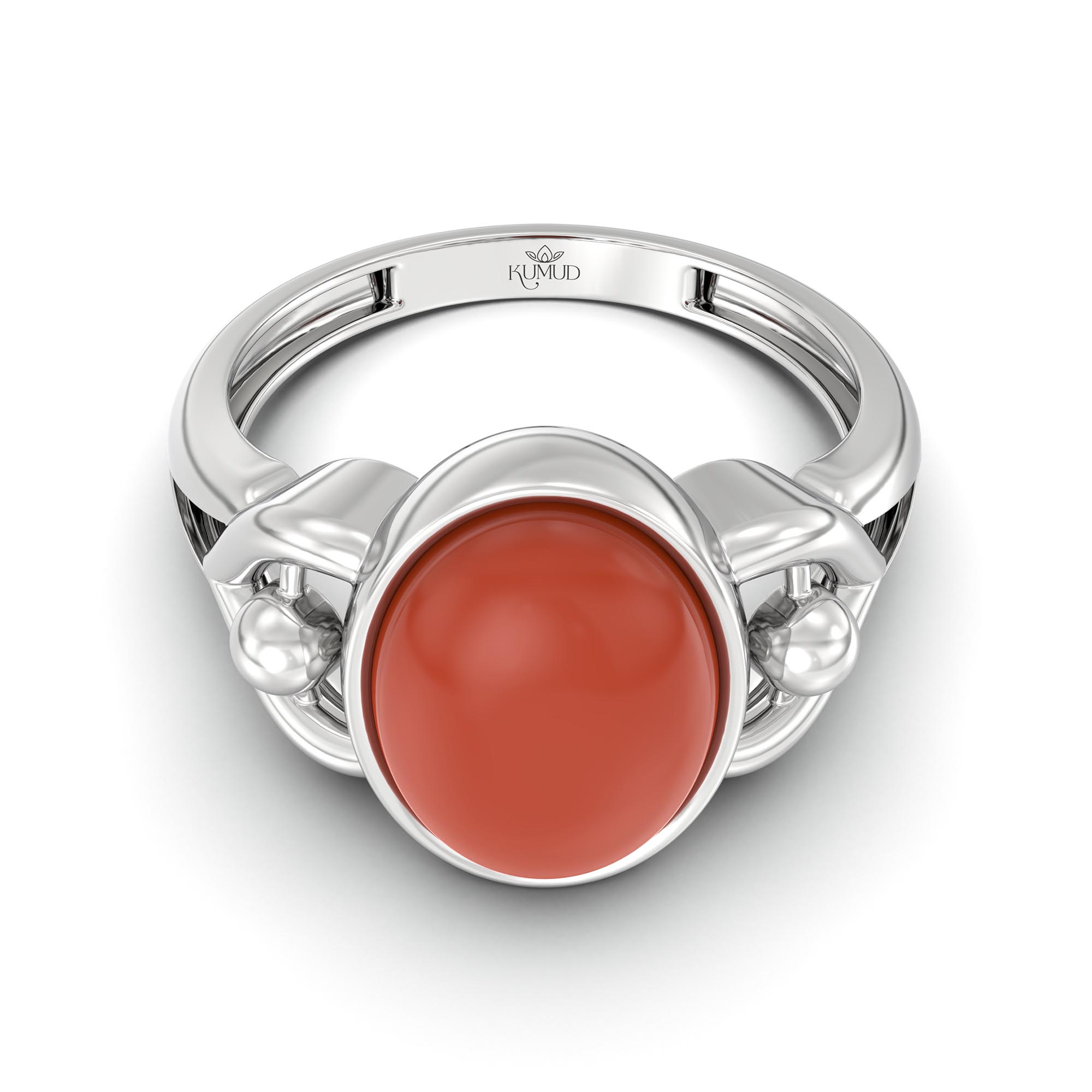 Red Coral (Moonga) Ring for Women in 925 Sterling Silver – Oval Cabochon 11x8 mm, Bezel Setting, 4 g (Design K14-6) thumbnail