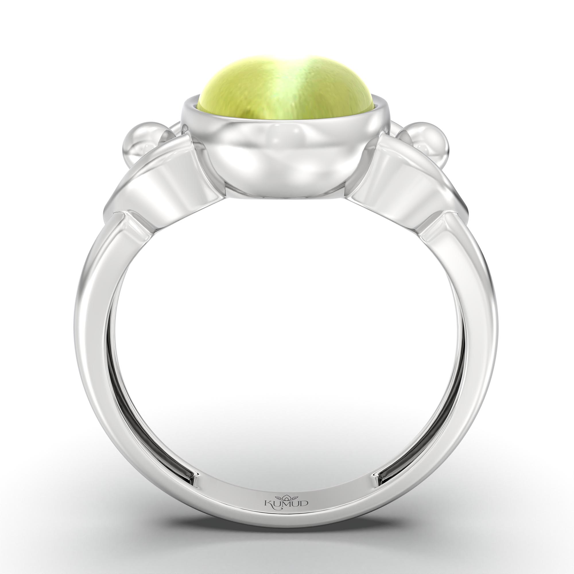 Cat's Eye (Lehsunia) Ring for Women in 925 Sterling Silver – Oval Cabochon 11x8 mm, Bezel Setting, 4 g (Design K14-6) thumbnail