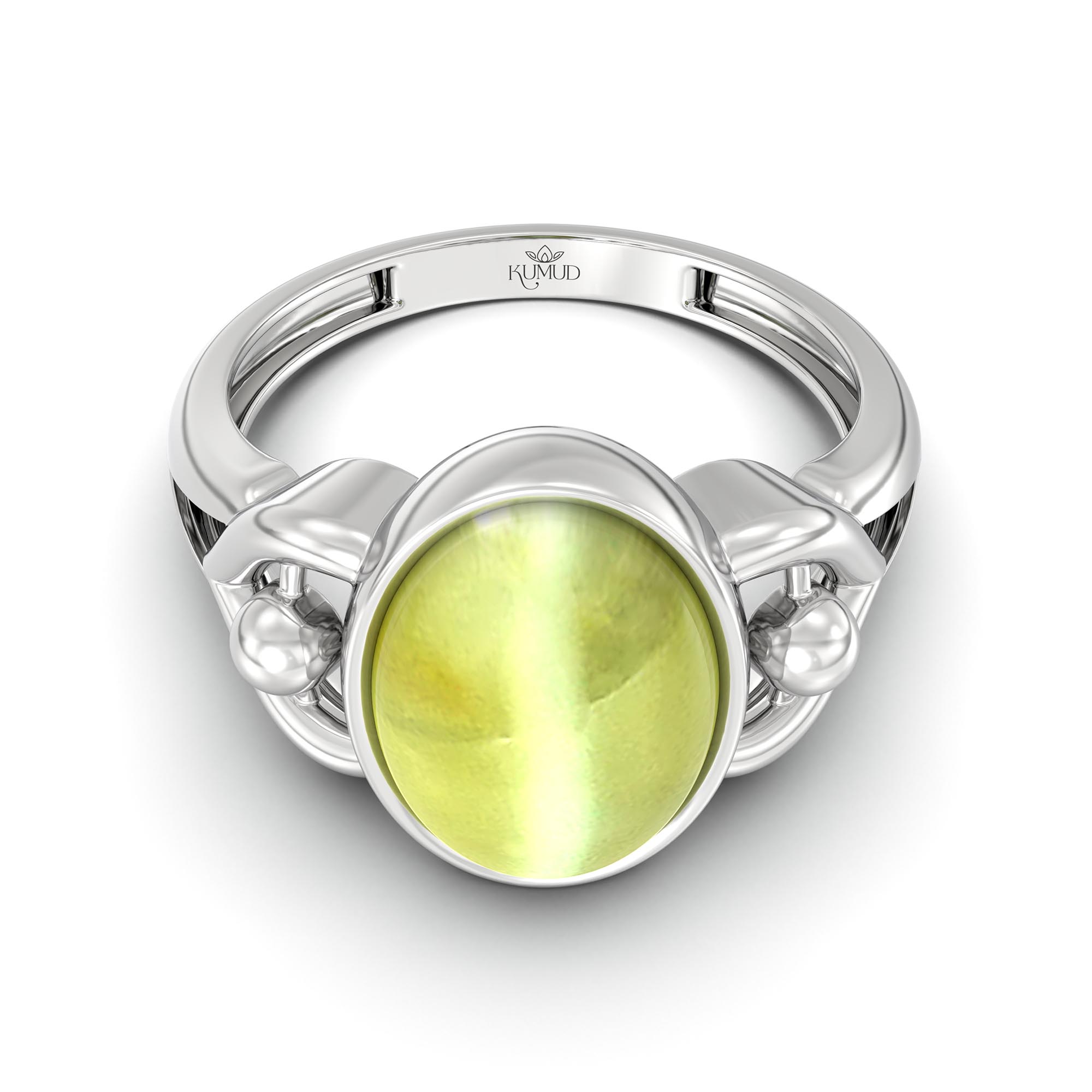 Cat's Eye (Lehsunia) Ring for Women in 925 Sterling Silver – Oval Cabochon 11x8 mm, Bezel Setting, 4 g (Design K14-6) thumbnail