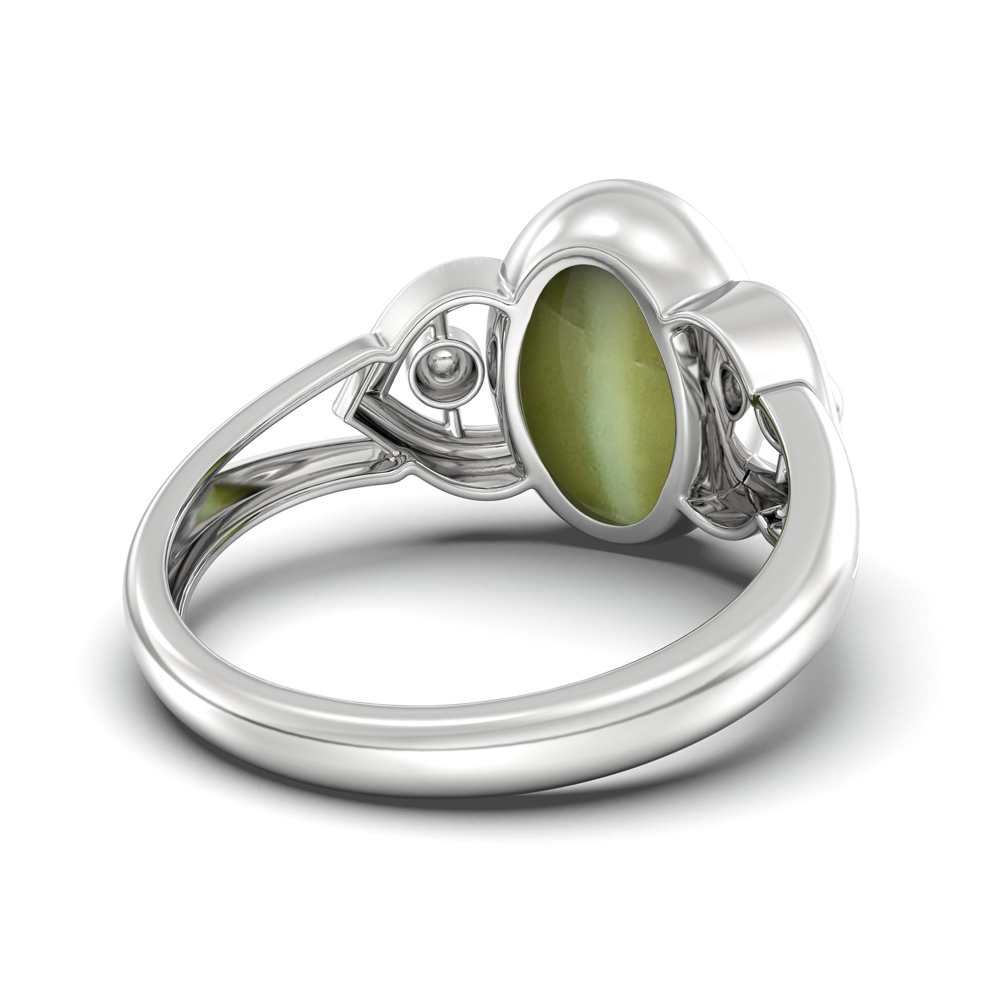 Cat's Eye (Lehsunia) Ring for Women in 925 Sterling Silver – Oval Cabochon 11x8 mm, Bezel Setting, 4 g (Design K14-6) thumbnail