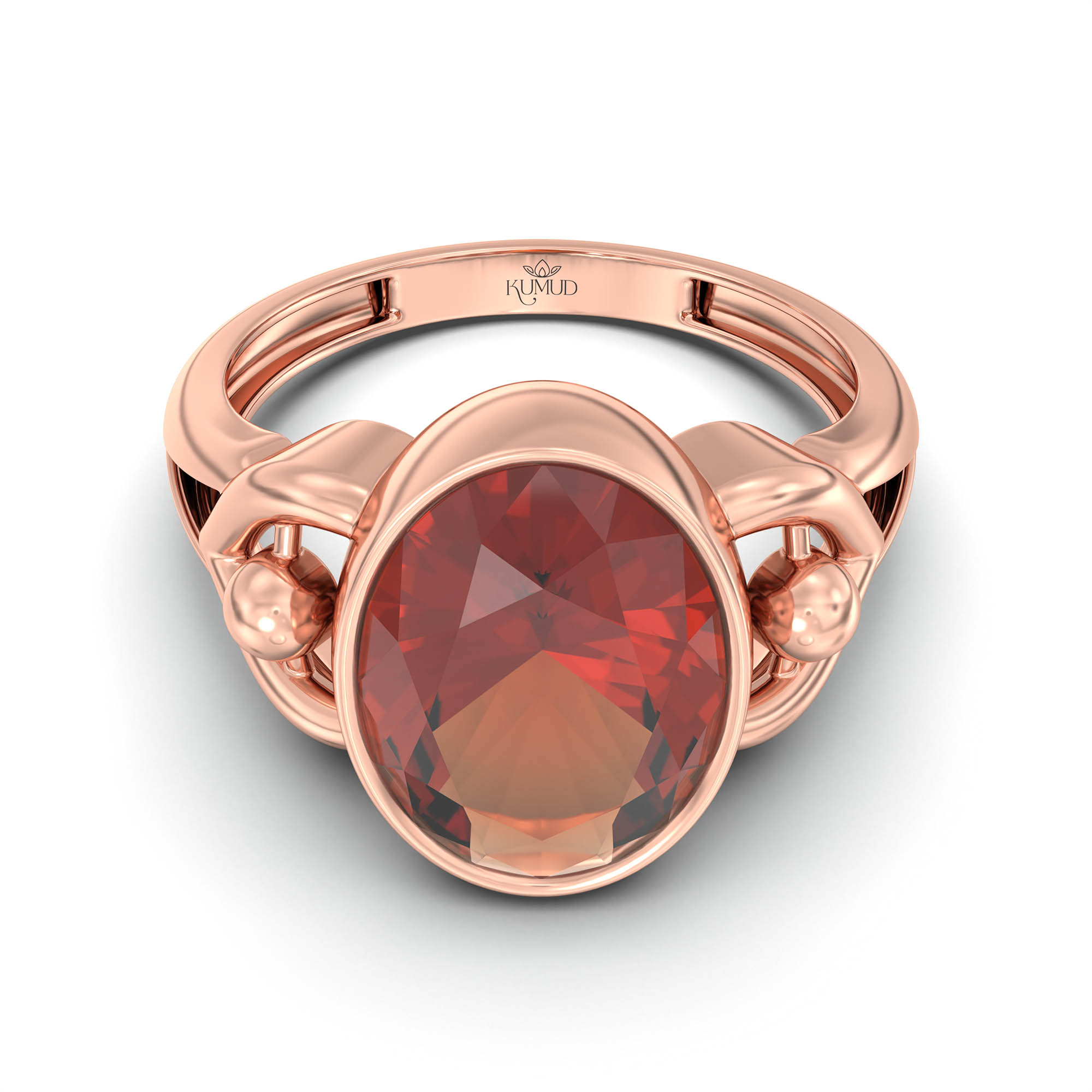 Hessonite (Gomed) Ring for Women in 18K Rose Gold – Oval 11x8 mm, Bezel Setting, 4 g (Design K14-6) thumbnail