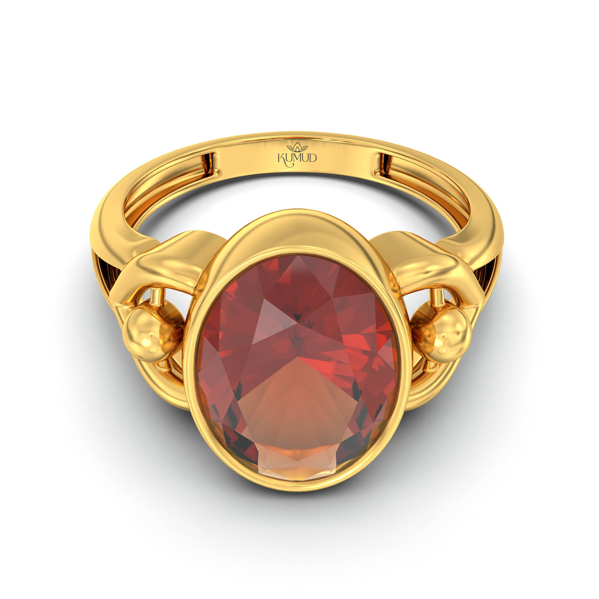 Hessonite (Gomed) Ring for Women in 22K Yellow Gold – Oval 11x8 mm, Bezel Setting, 4 g (Design K14-6) thumbnail