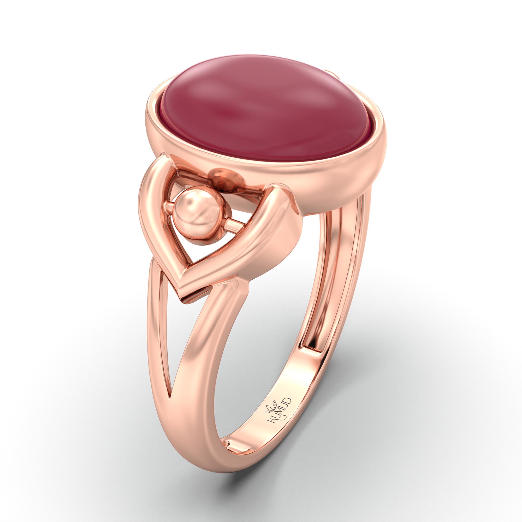 Ruby (Manik) Ring for Women in 18K Rose Gold – Oval Cabochon 11x8 mm, Bezel Setting, 4 g (Design K14-6) thumbnail