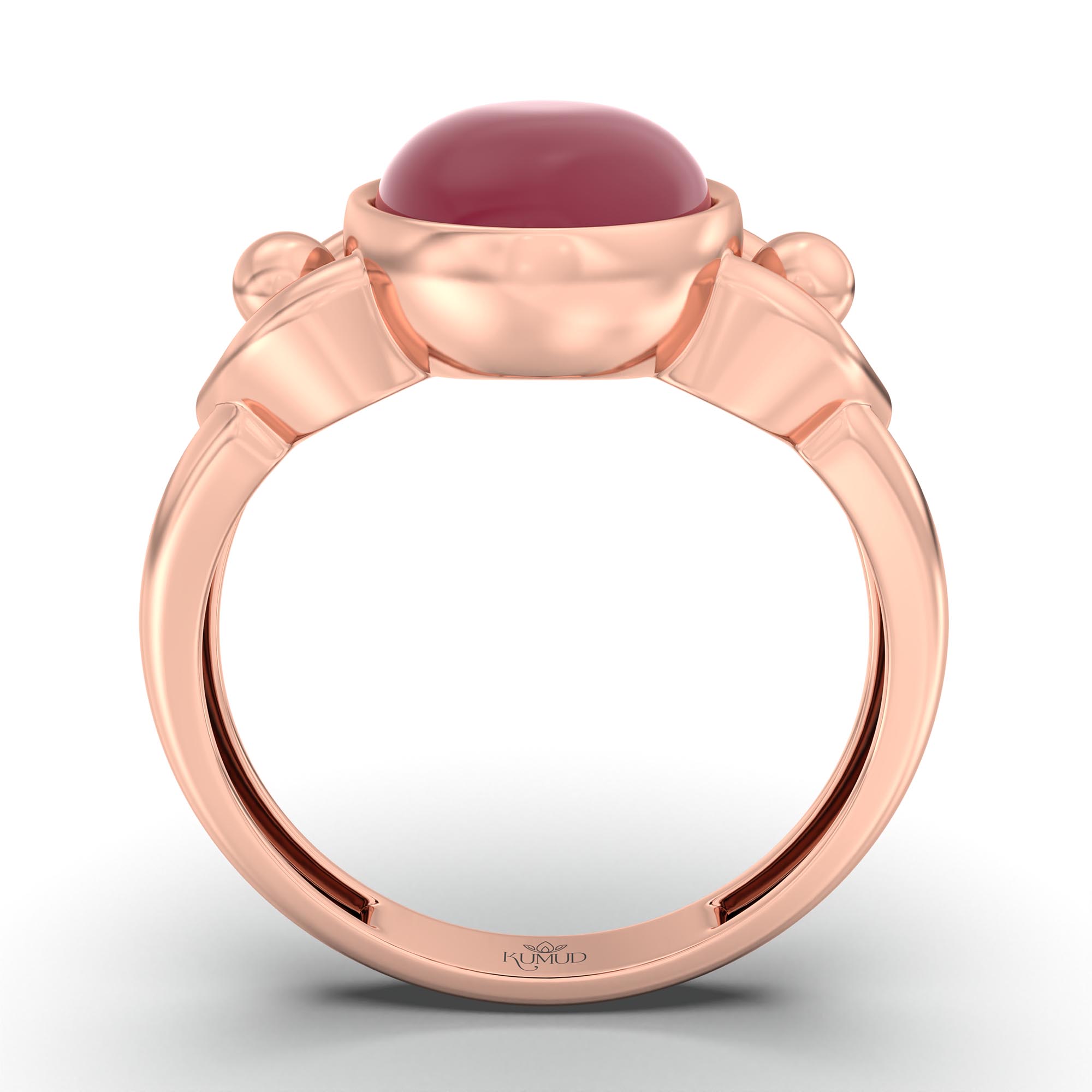Ruby (Manik) Ring for Women in 18K Rose Gold – Oval Cabochon 11x8 mm, Bezel Setting, 4 g (Design K14-6) thumbnail