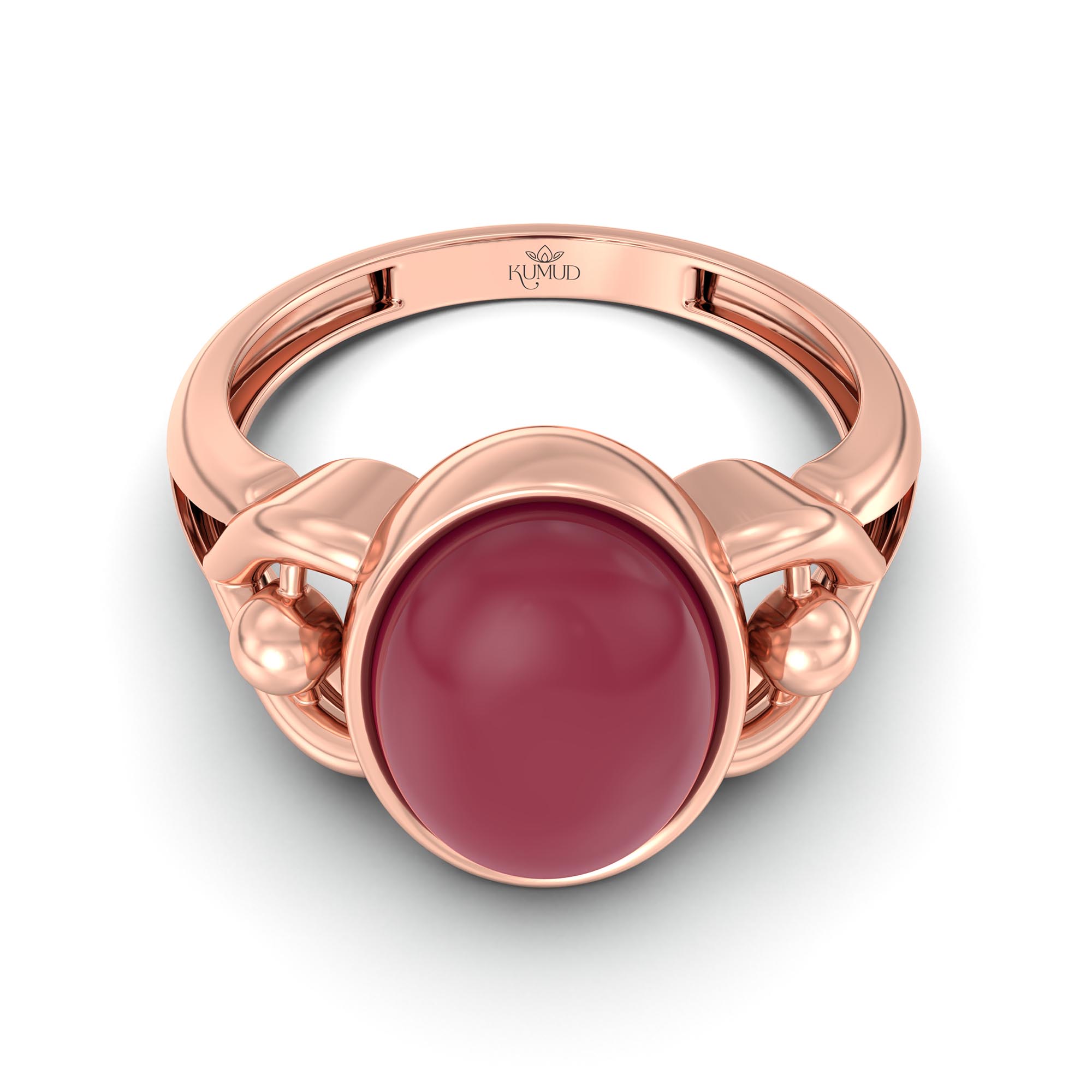 Ruby (Manik) Ring for Women in 18K Rose Gold – Oval Cabochon 11x8 mm, Bezel Setting, 4 g (Design K14-6) thumbnail