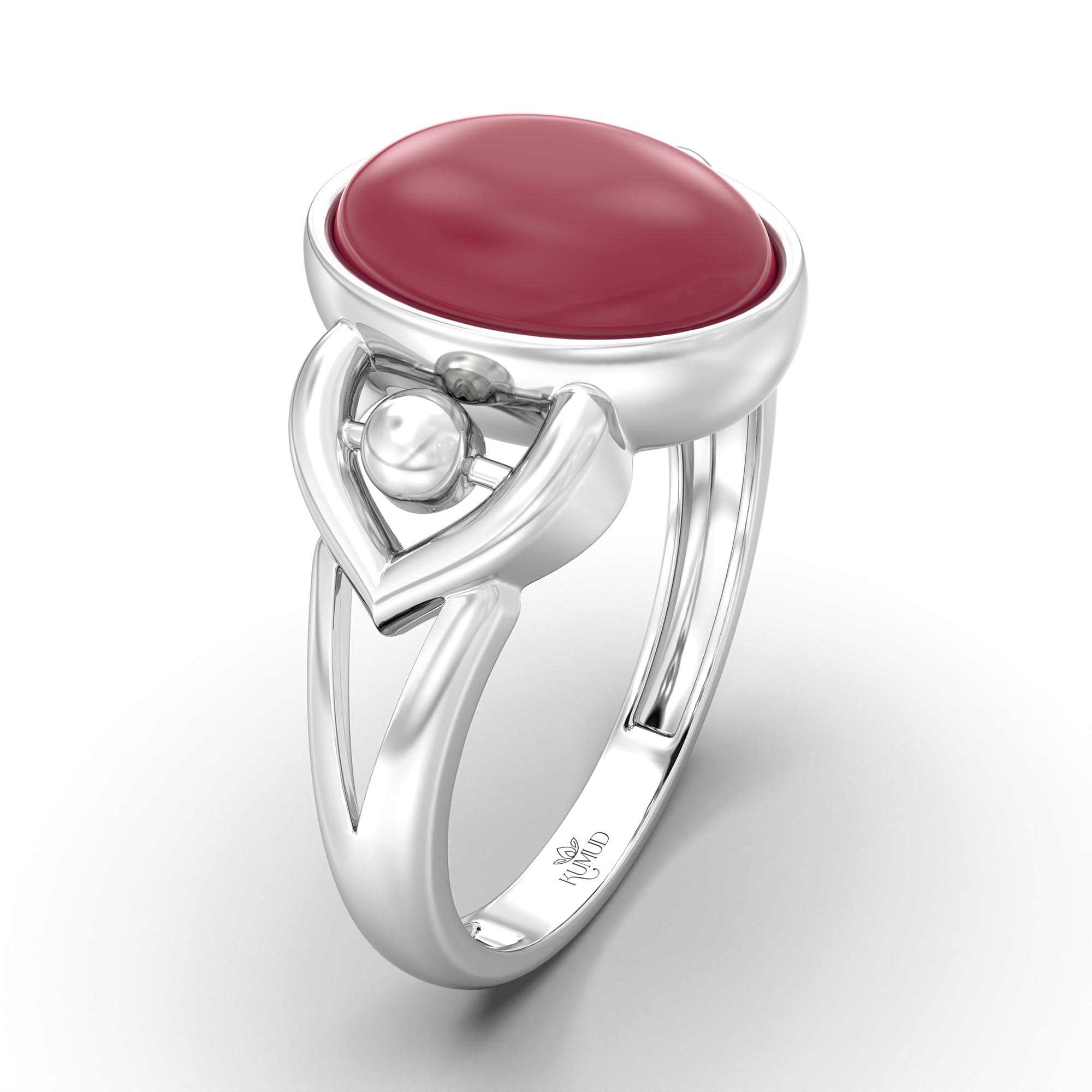 Ruby (Manik) Ring for Women in 18K White Gold – Oval Cabochon 11x8 mm, Bezel Setting, 4 g (Design K14-6) thumbnail