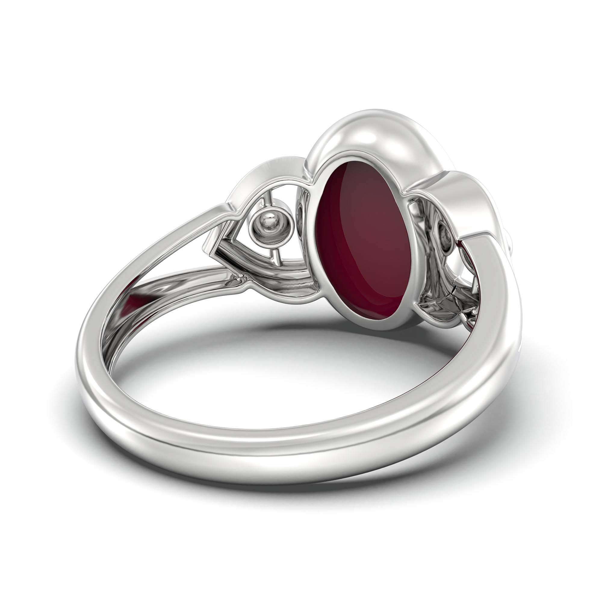 Ruby (Manik) Ring for Women in 18K White Gold – Oval Cabochon 11x8 mm, Bezel Setting, 4 g (Design K14-6) thumbnail