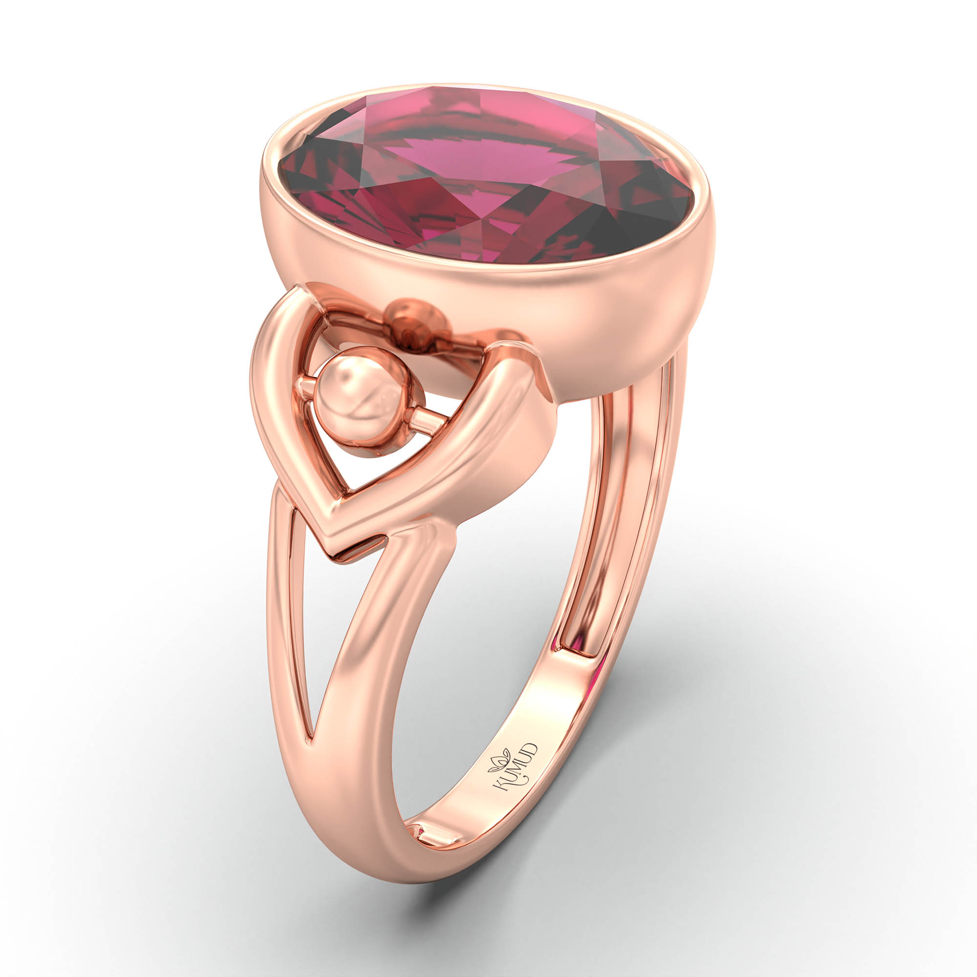 Ruby (Manik) Ring for Women in 18K Rose Gold – Oval 11x8 mm, Bezel Setting, 4 g (Design K14-6) thumbnail