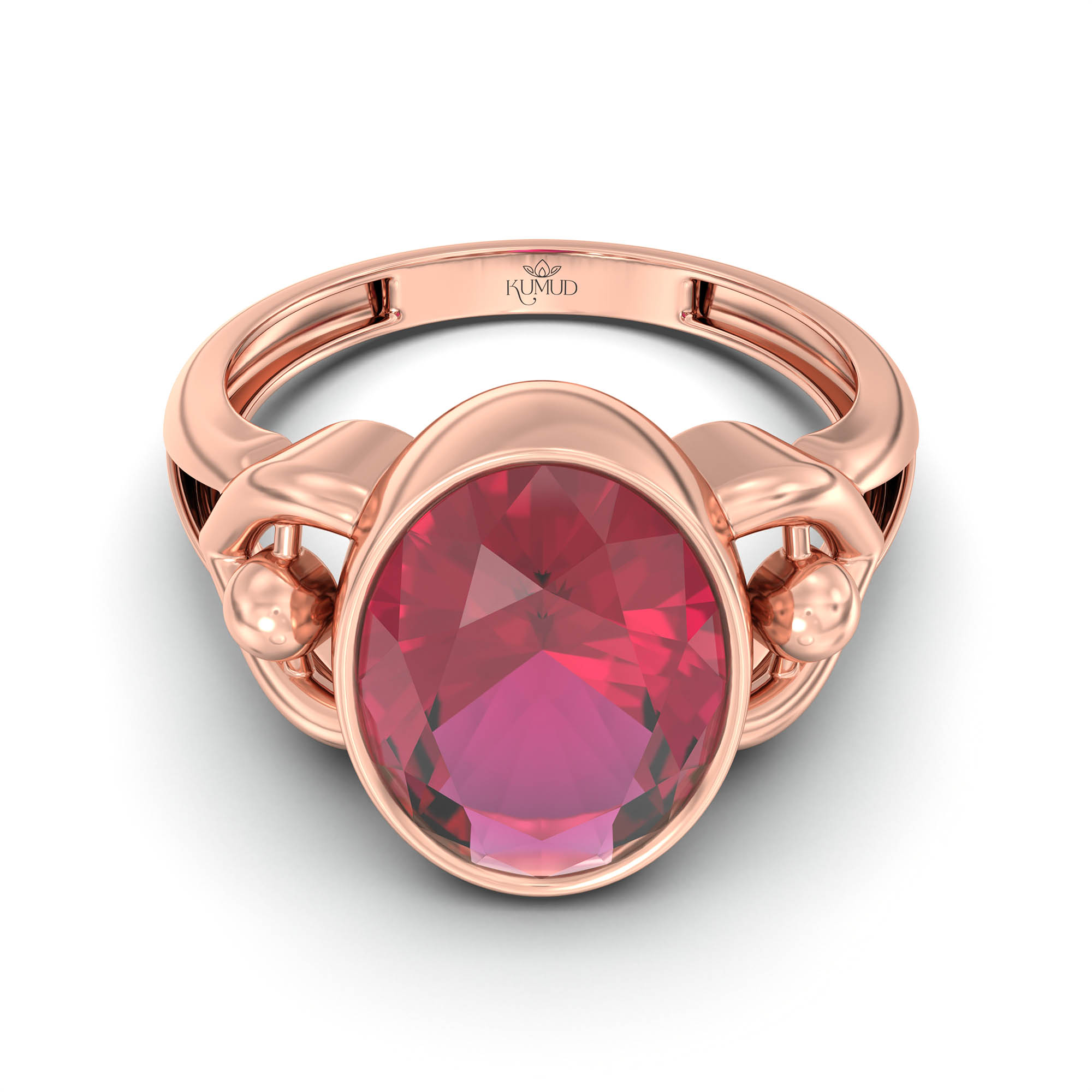 Ruby (Manik) Ring for Women in 18K Rose Gold – Oval 11x8 mm, Bezel Setting, 4 g (Design K14-6) thumbnail