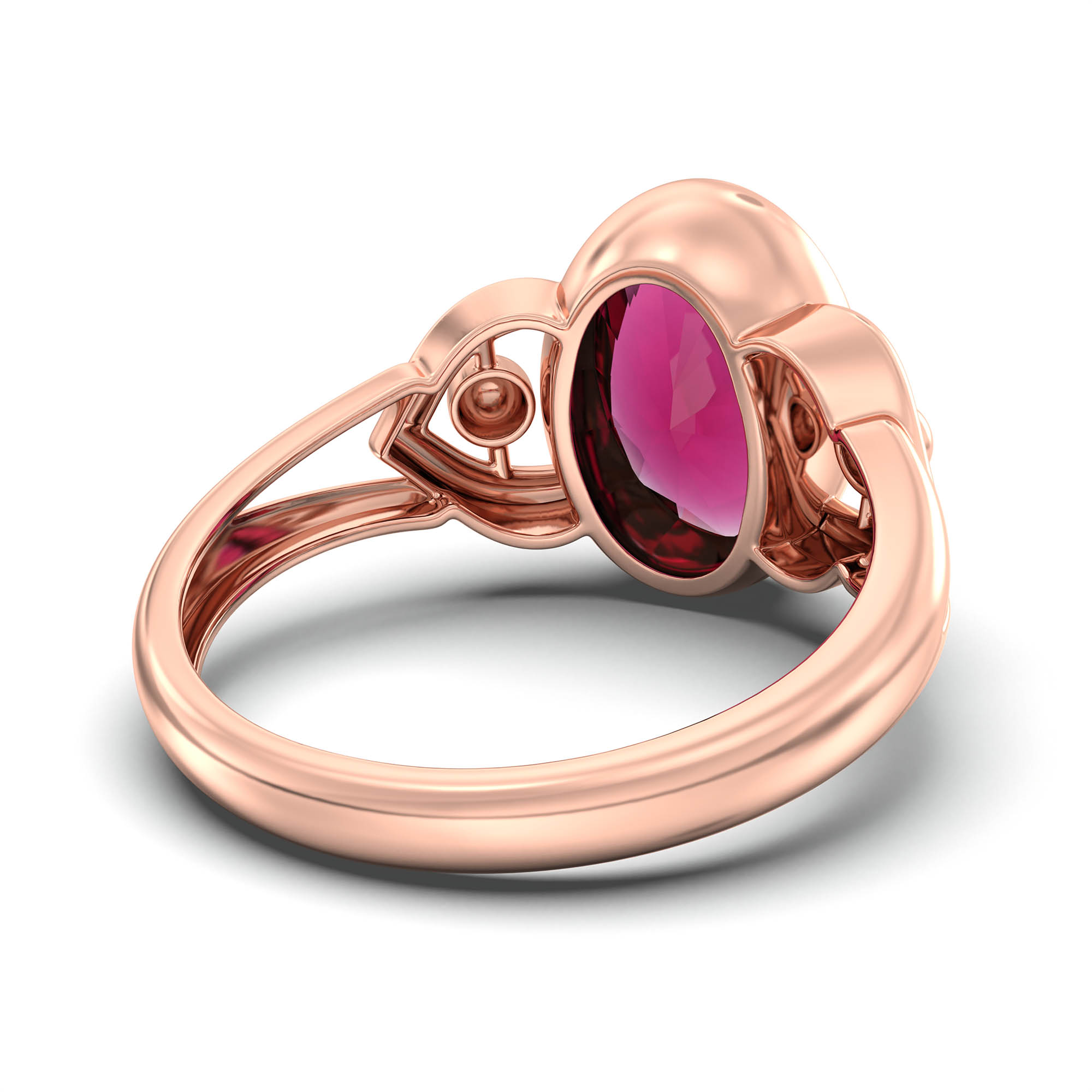 Ruby (Manik) Ring for Women in 18K Rose Gold – Oval 11x8 mm, Bezel Setting, 4 g (Design K14-6) thumbnail