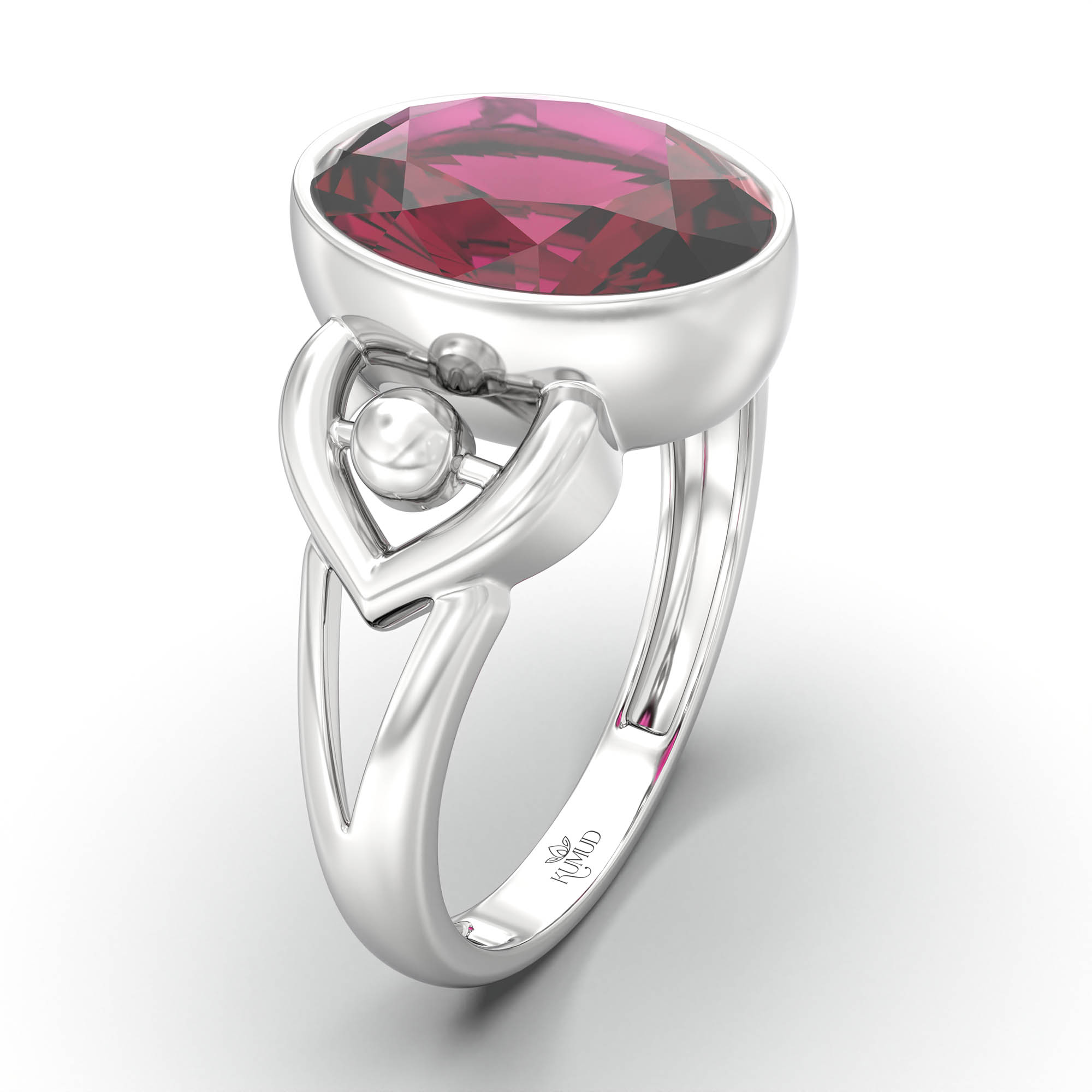 Ruby (Manik) Ring for Women in 18K White Gold – Oval 11x8 mm, Bezel Setting, 4 g (Design K14-6) thumbnail