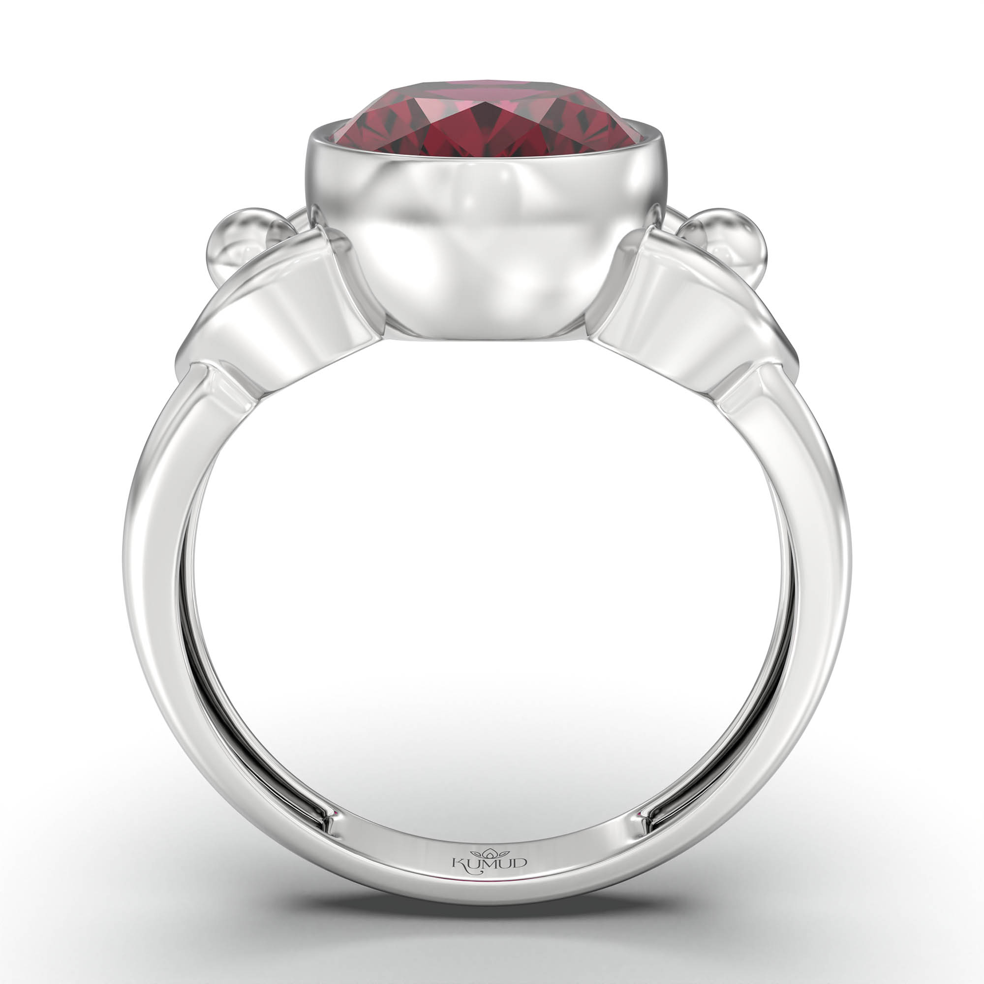 Ruby (Manik) Ring for Women in 18K White Gold – Oval 11x8 mm, Bezel Setting, 4 g (Design K14-6) thumbnail
