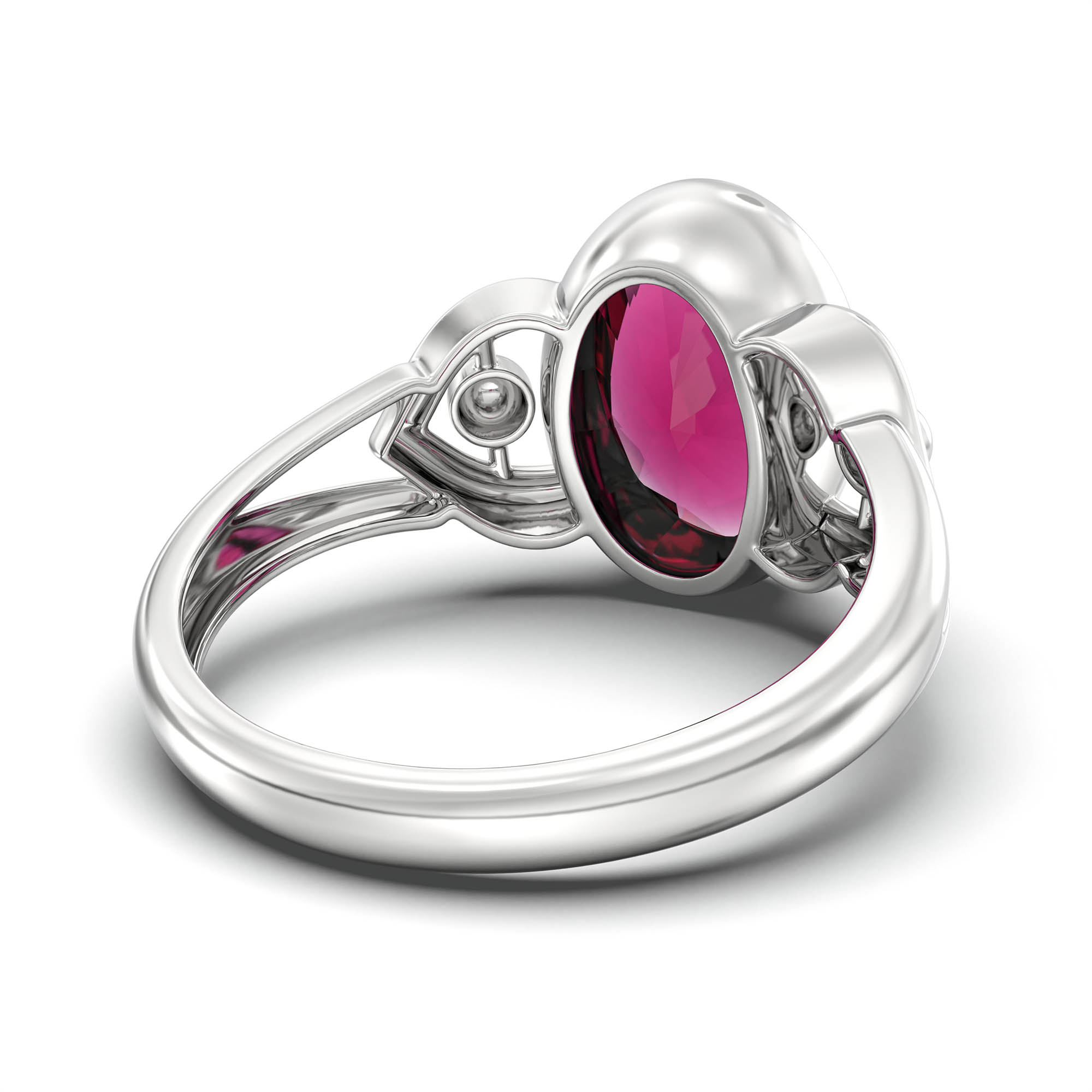 Ruby (Manik) Ring for Women in 18K White Gold – Oval 11x8 mm, Bezel Setting, 4 g (Design K14-6) thumbnail
