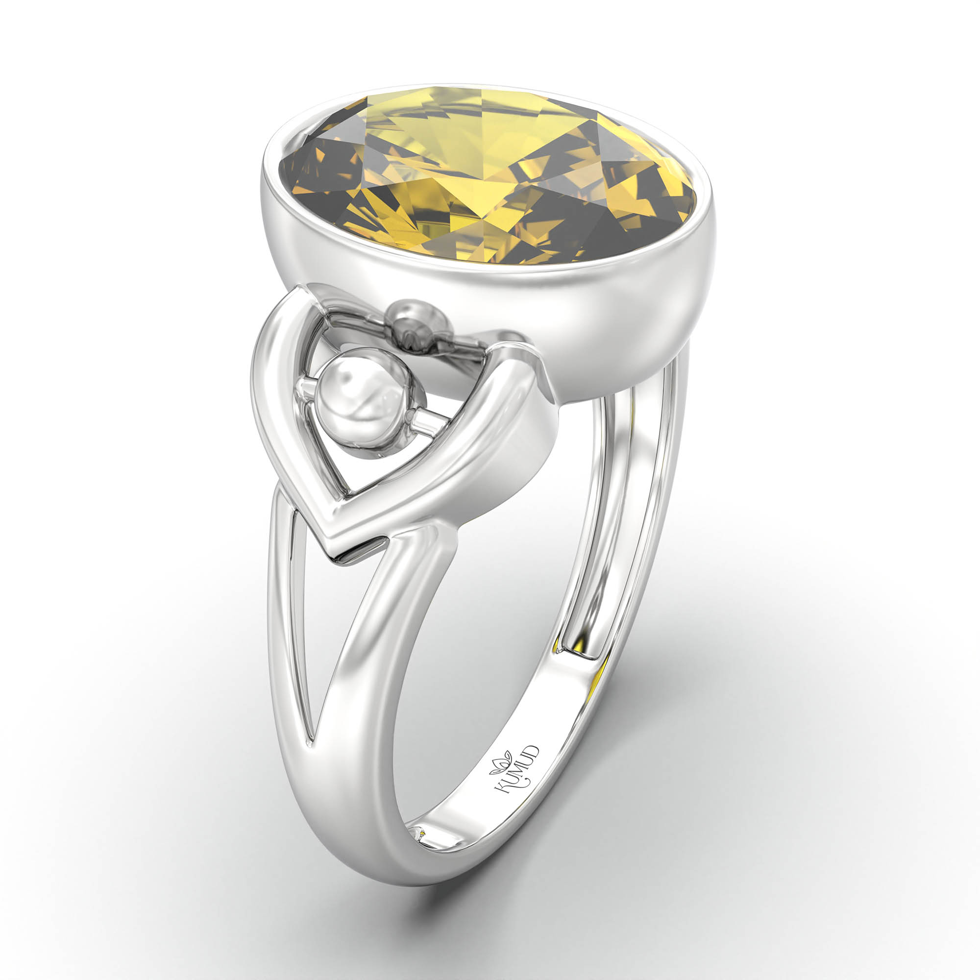 Yellow Sapphire (Pukhraj) Ring for Women in 925 Sterling Silver – Oval 11x8 mm, Bezel Setting, 4 g (Design K14-6) thumbnail