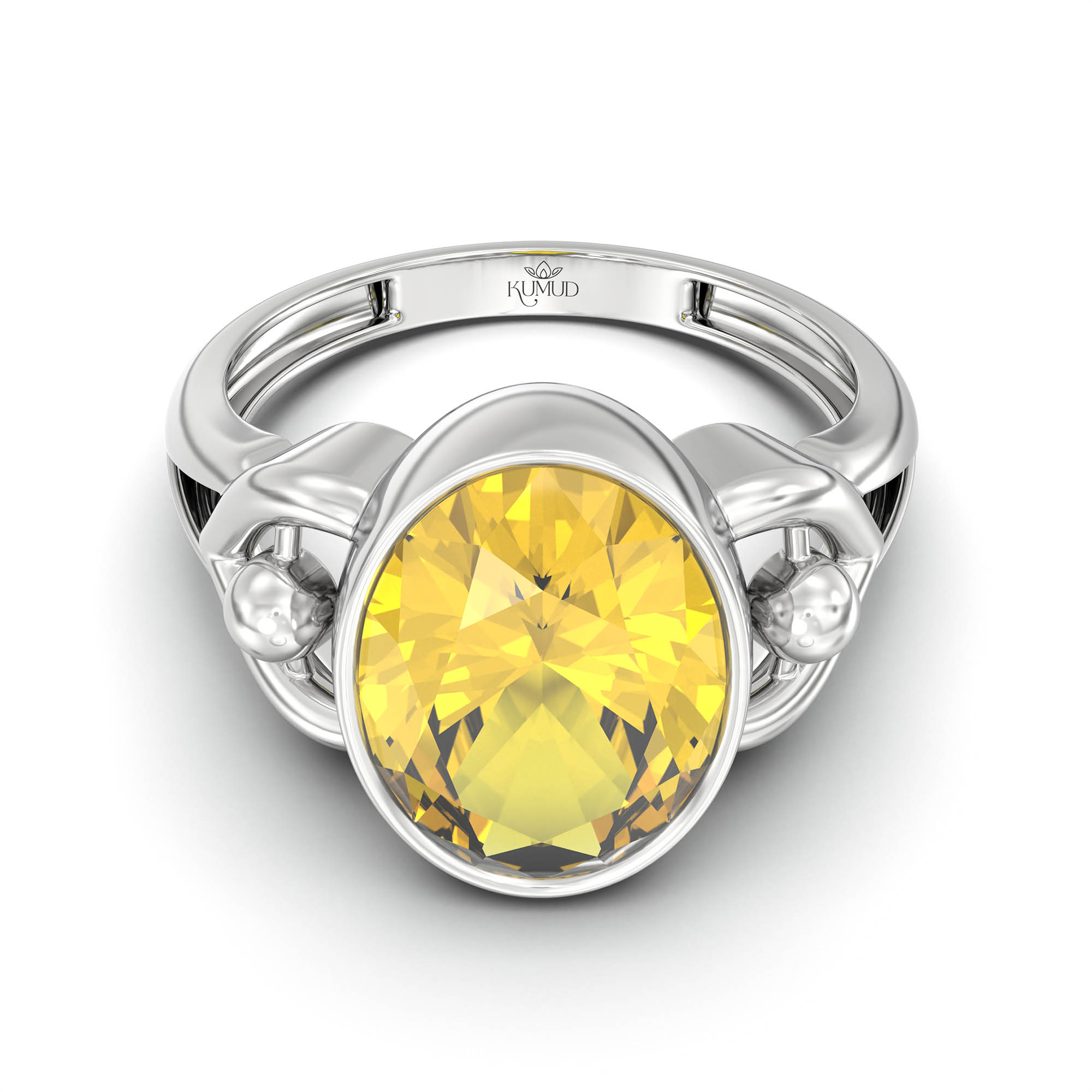 Yellow Sapphire (Pukhraj) Ring for Women in 925 Sterling Silver – Oval 11x8 mm, Bezel Setting, 4 g (Design K14-6) thumbnail
