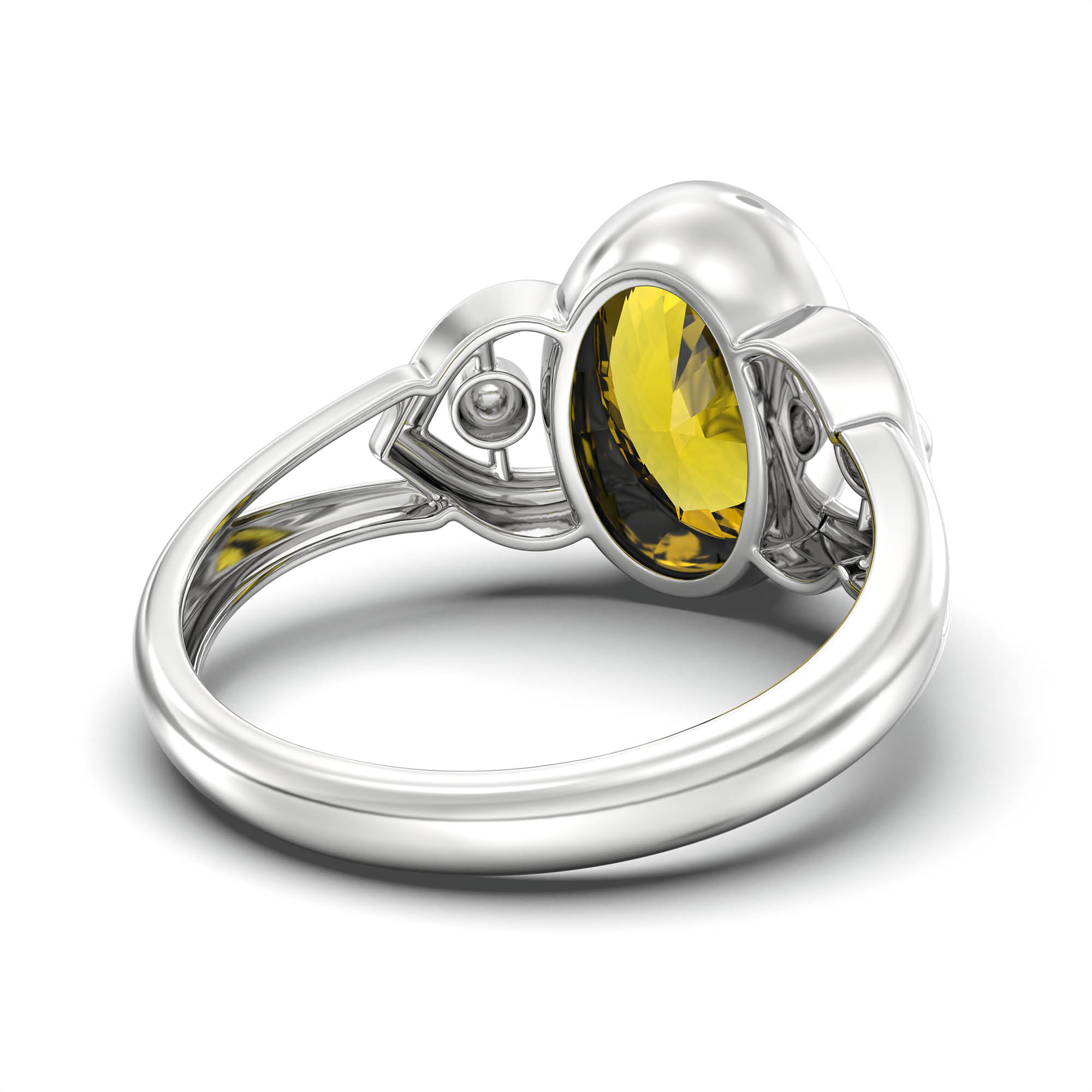 Yellow Sapphire (Pukhraj) Ring for Women in 925 Sterling Silver – Oval 11x8 mm, Bezel Setting, 4 g (Design K14-6) thumbnail